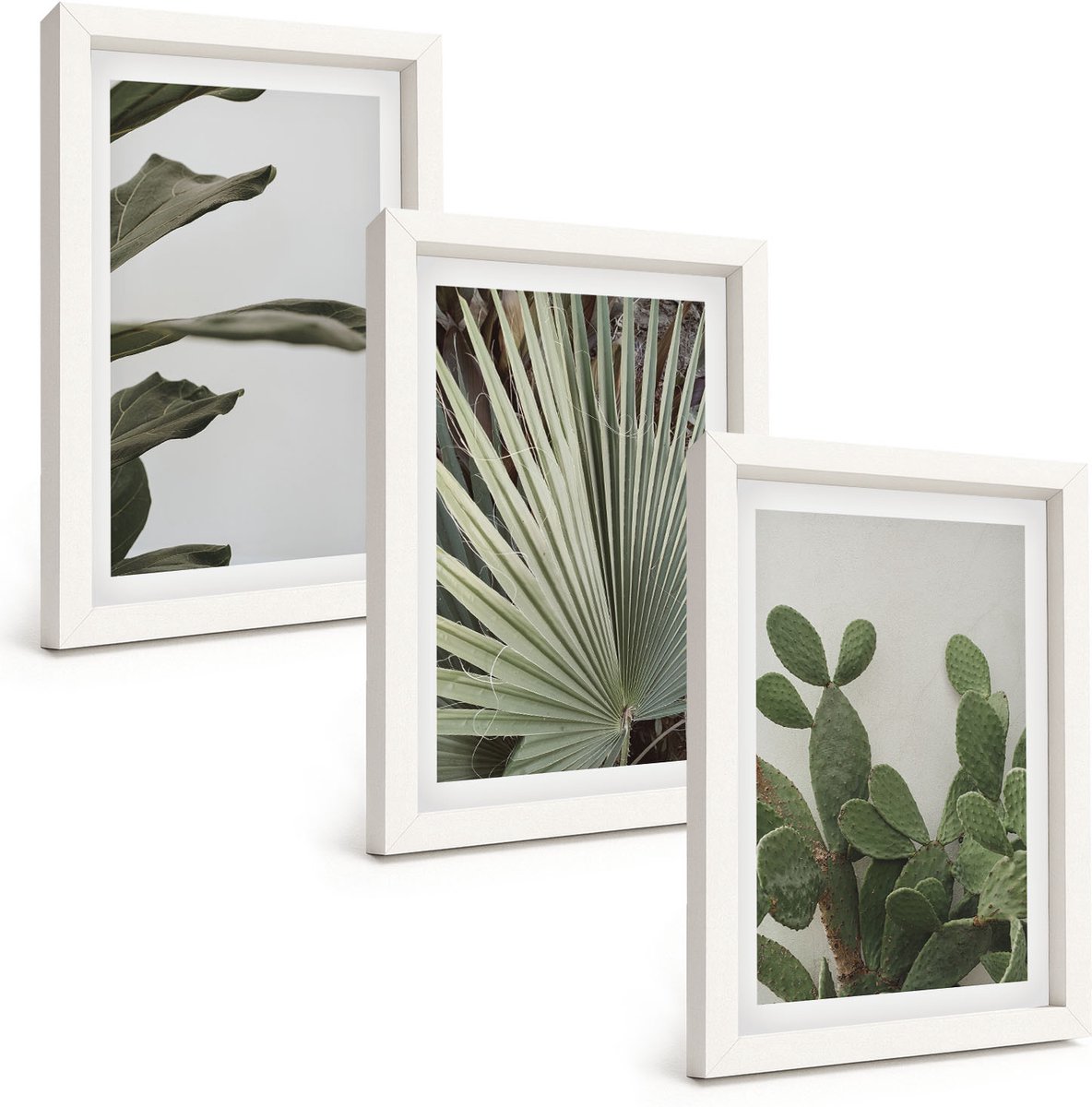 Tulup 3-Delige Schilderij Set - Bladeren van tropische planten in pastelkleuren - 20x30 - Moderne Wanddecoratie - Woonkamer - Interieur Decoratie
