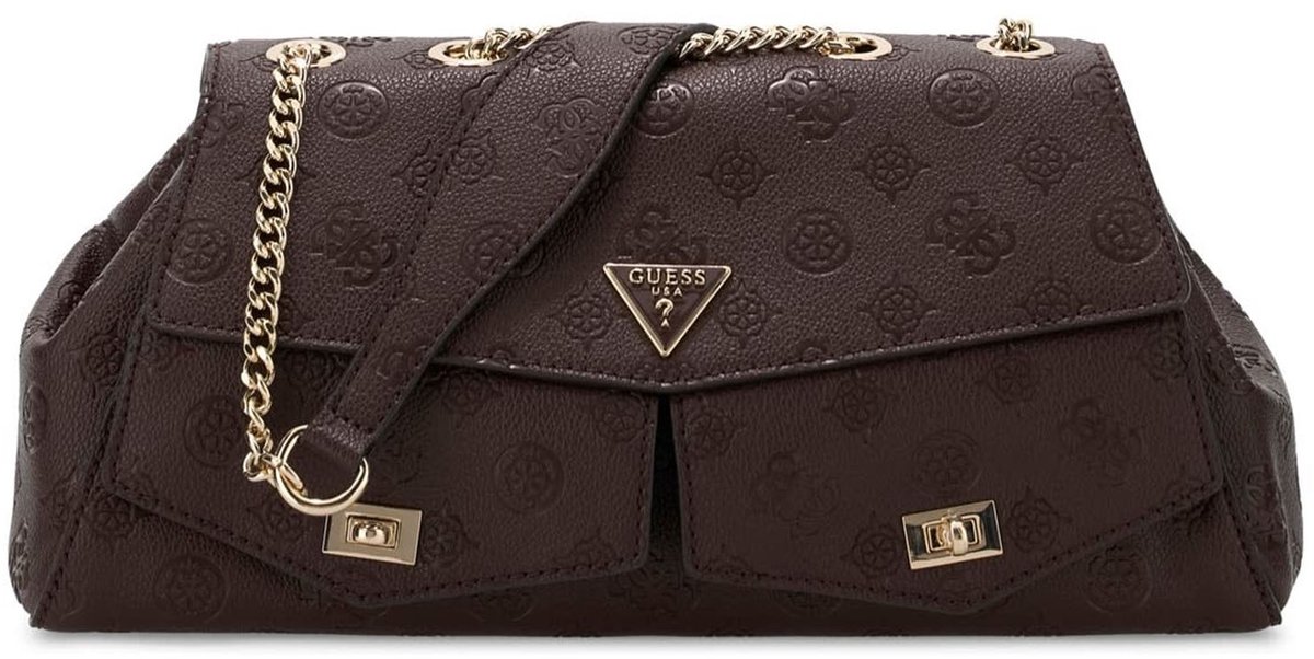 GUESS schoudertas Blake Convertible Crossbody Flap Brown Logo donkerbruin