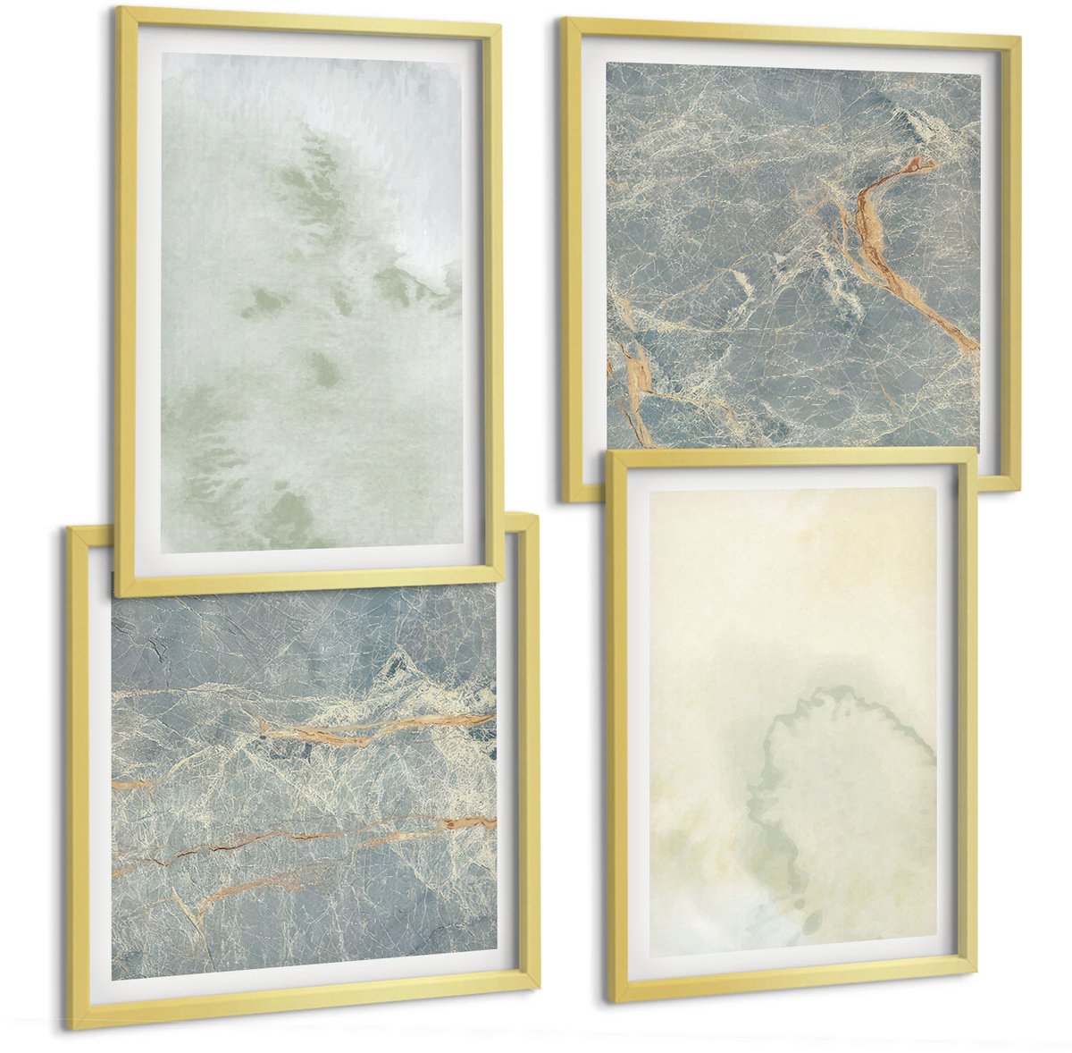 TULUP 4-Delige Schilderij Set - Pastel aquarelverf op canvas, textuurverf - 40 x 40 cm en 40 x 60 cm - Wanddecoratie - Moderne Interieurdecoratie Gouden lijst