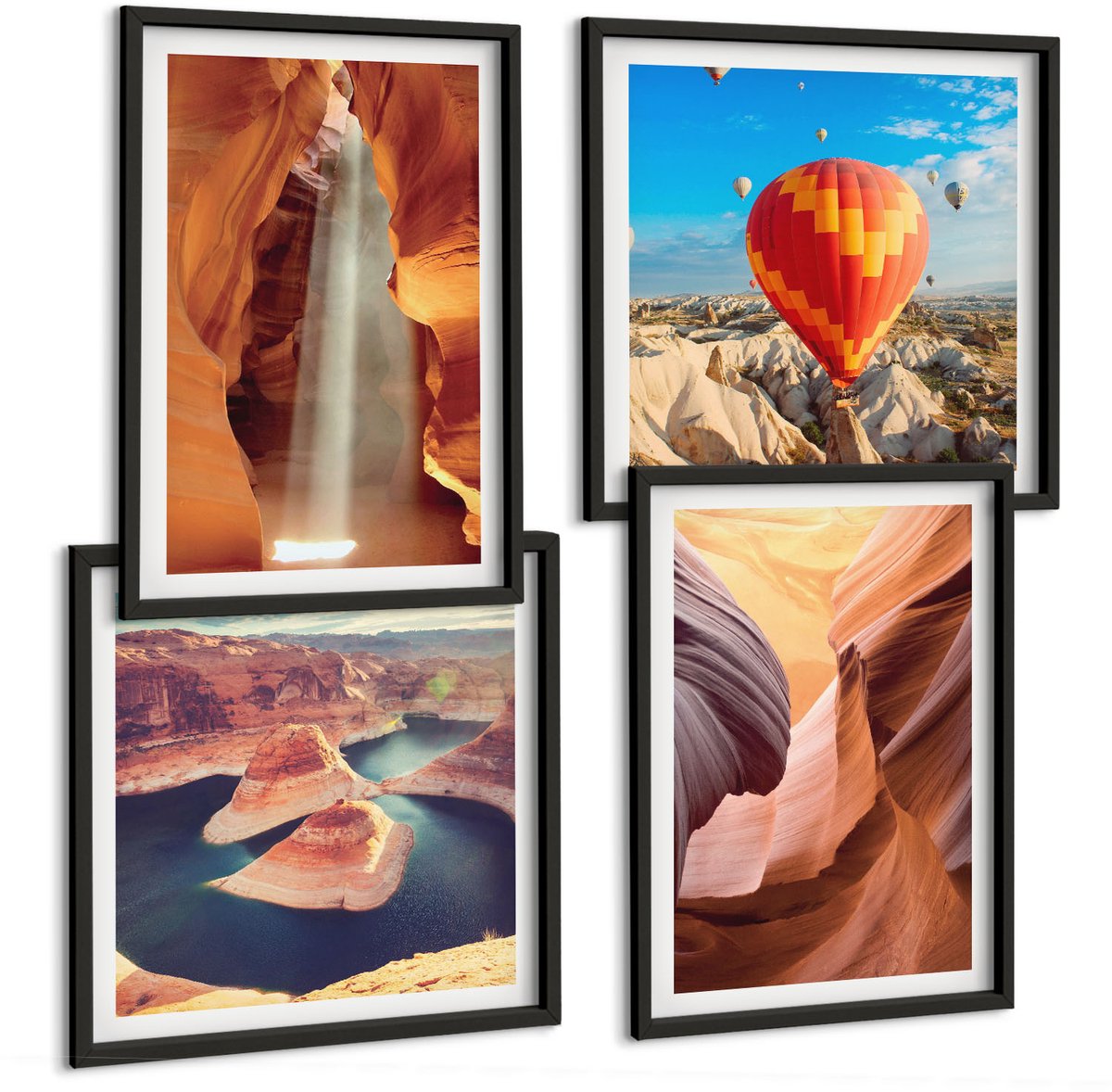 Tulup 4-Delige Schilderij Set - Waterval in de kloof Rotsformaties in de canyon - 40 x 40 cm en 40 x 60 cm - Wanddecoratie - Woonkamer Decoratie