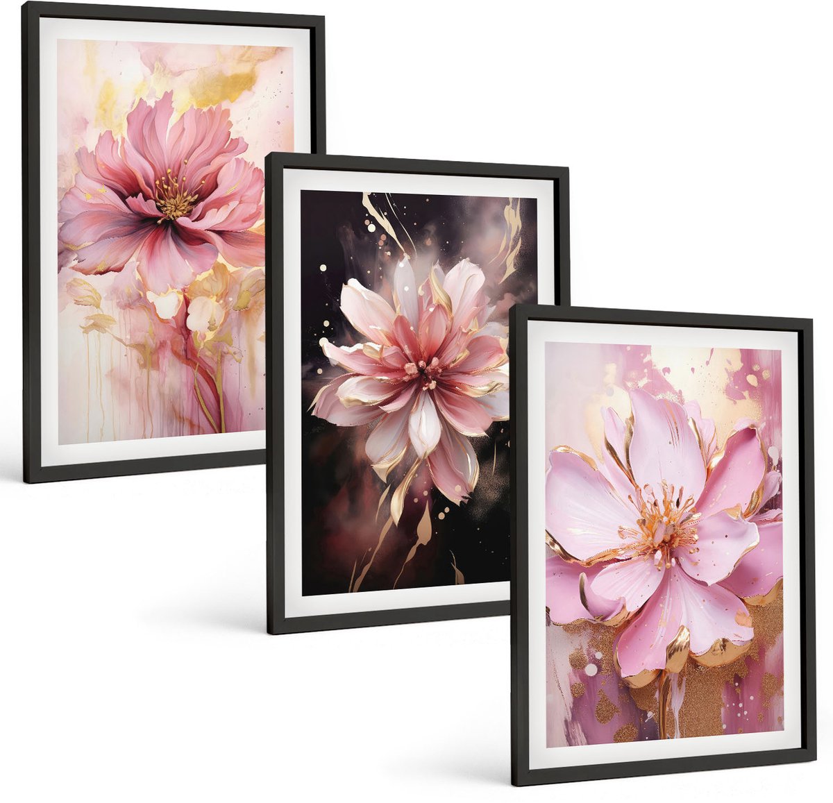 Tulup 4-Delige Schilderij Set - Bloemencomposities in roze en witte tinten. - 40 x 60 cm - Wanddecoratie - Schilderijen Set - Interieur - Interieur Decoratie