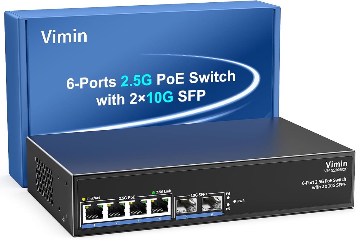 6-poorts PoE Switch 2.5G - 4 x 2.5G PoE + 2 x 10Gbps SFP+ - 65W vermogen - ideaal voor NAS/PC