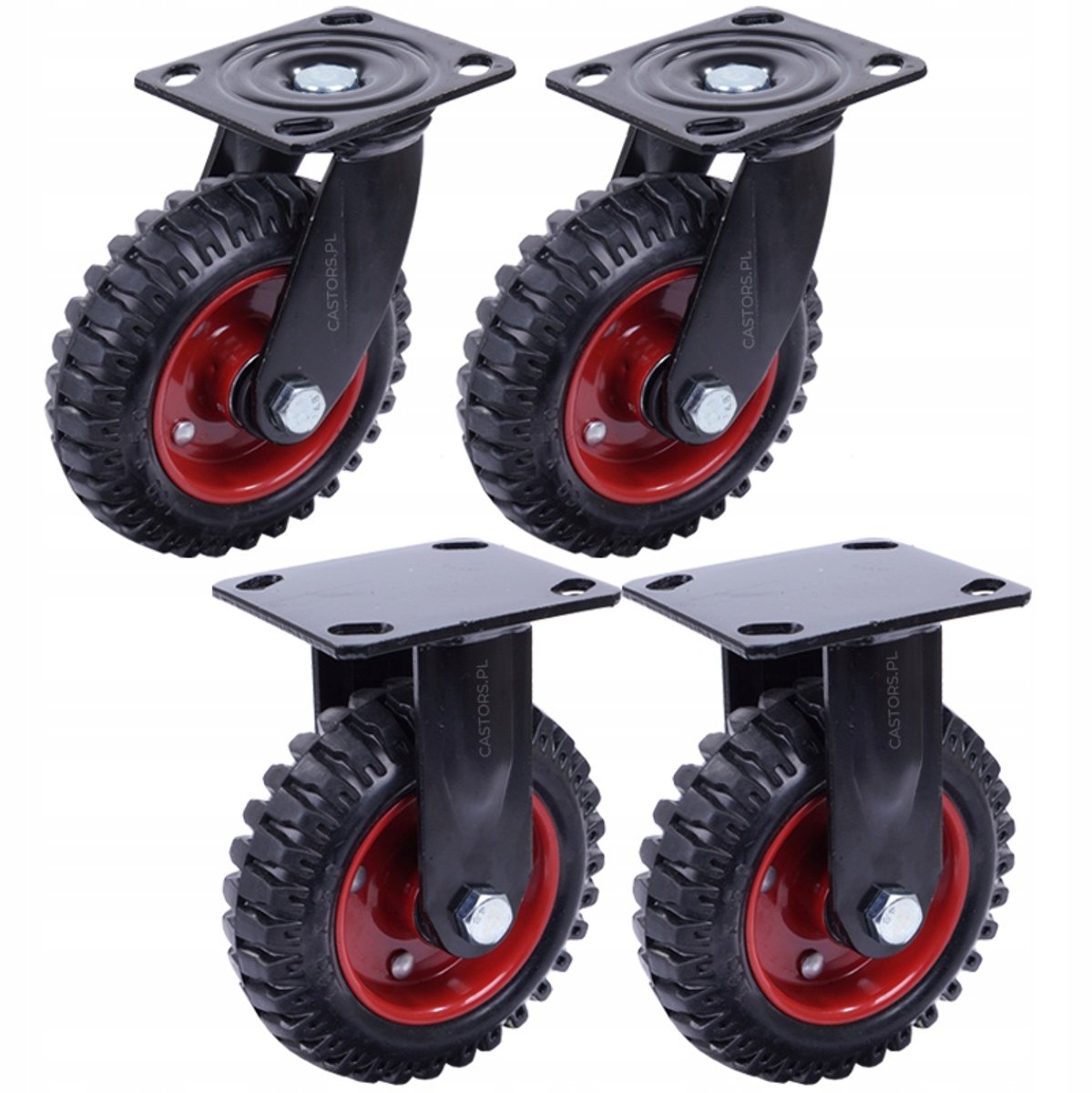 4x Transportwielen Rubber 160mm 600kg - 2x Vast, 2x Zwenkbaar