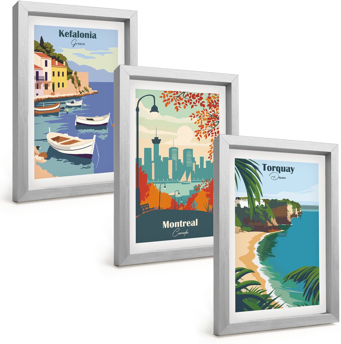 Tulup 4-Delige Schilderij Set - Stadsgezichten en landschappen uit Griekenland, Canada en Australië - 20 x 30 cm - Wanddecoratie - Muurdecoratie - Woonkamer - Woonkamer Decoratie