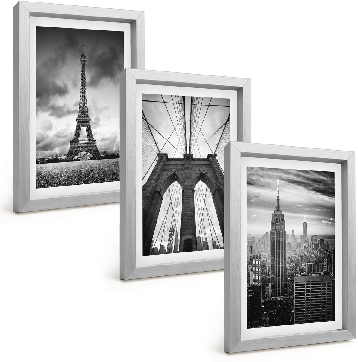 Tulup 4-Delige Schilderij Set - Torens en bruggen in monochrome tinten - 20 x 30 cm - Decoratieve Schilderijen - Woonkamer - Interieur - Wanddecoratie
