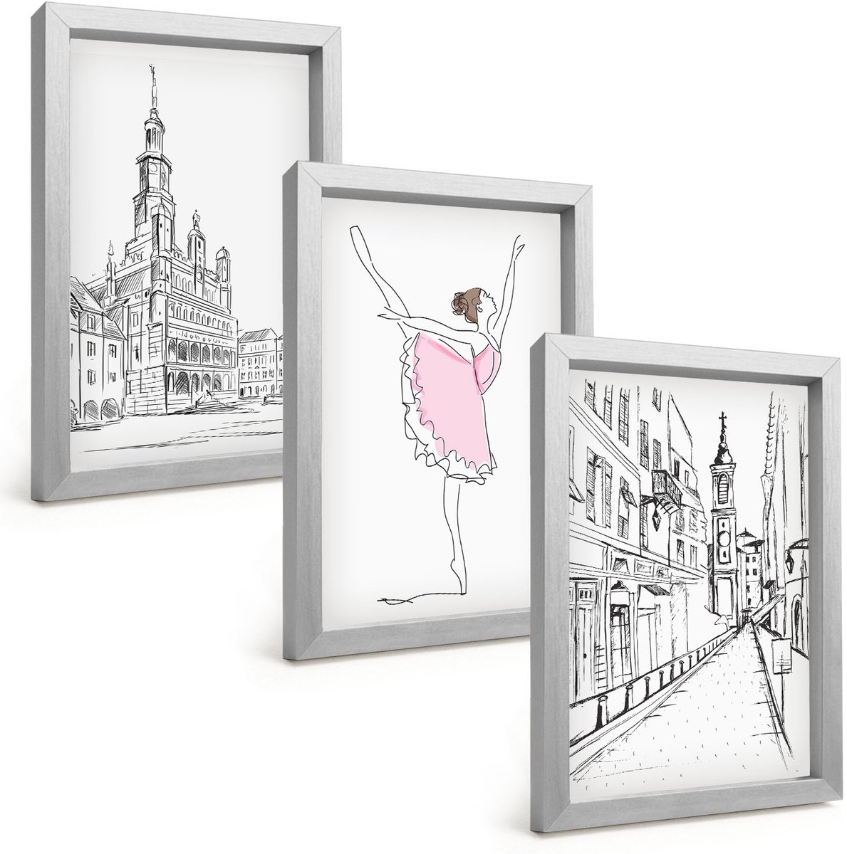 Tulup 4-Delige Schilderij Set - Stijlvolle schilderijen van een dansende ballerina en architectuur. - 20 x 30 cm - Decoratieve Schilderijen - Wanddecoratie - Hal - Interieur Decoratie