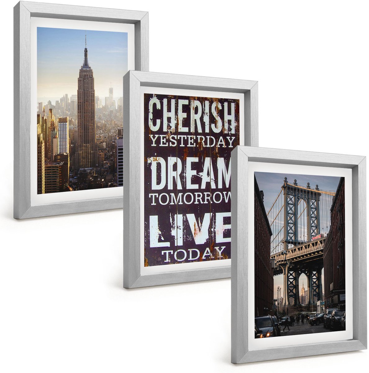Tulup 4-Delige Schilderij Set - Landschappen van New York City met een inspirerend citaat - 20 x 30 cm - Muurdecoratie - Interieur Decoratie