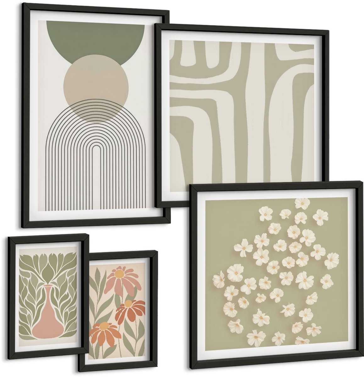 Tulup 4-Delige Schilderij Set - Stijlvolle afbeeldingen in pasteltinten met plantmotieven. - 50 x 50 cm, 20 x 30 cm en 40 x 60 cm - Muurdecoratie - Interieur Decoratie