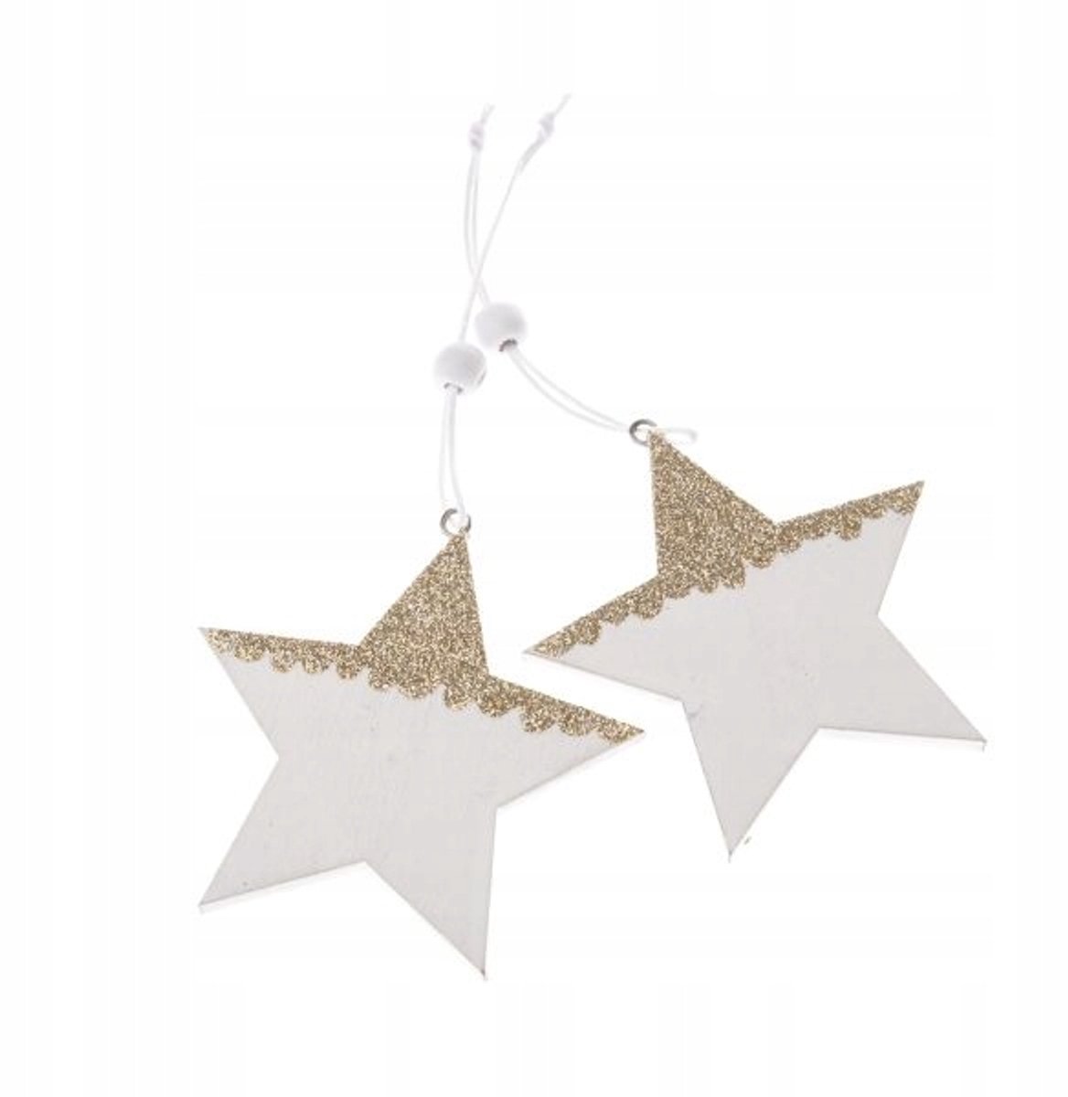 Houten Ster Decoratie - Set van 2 Stuks - Wit met Goud