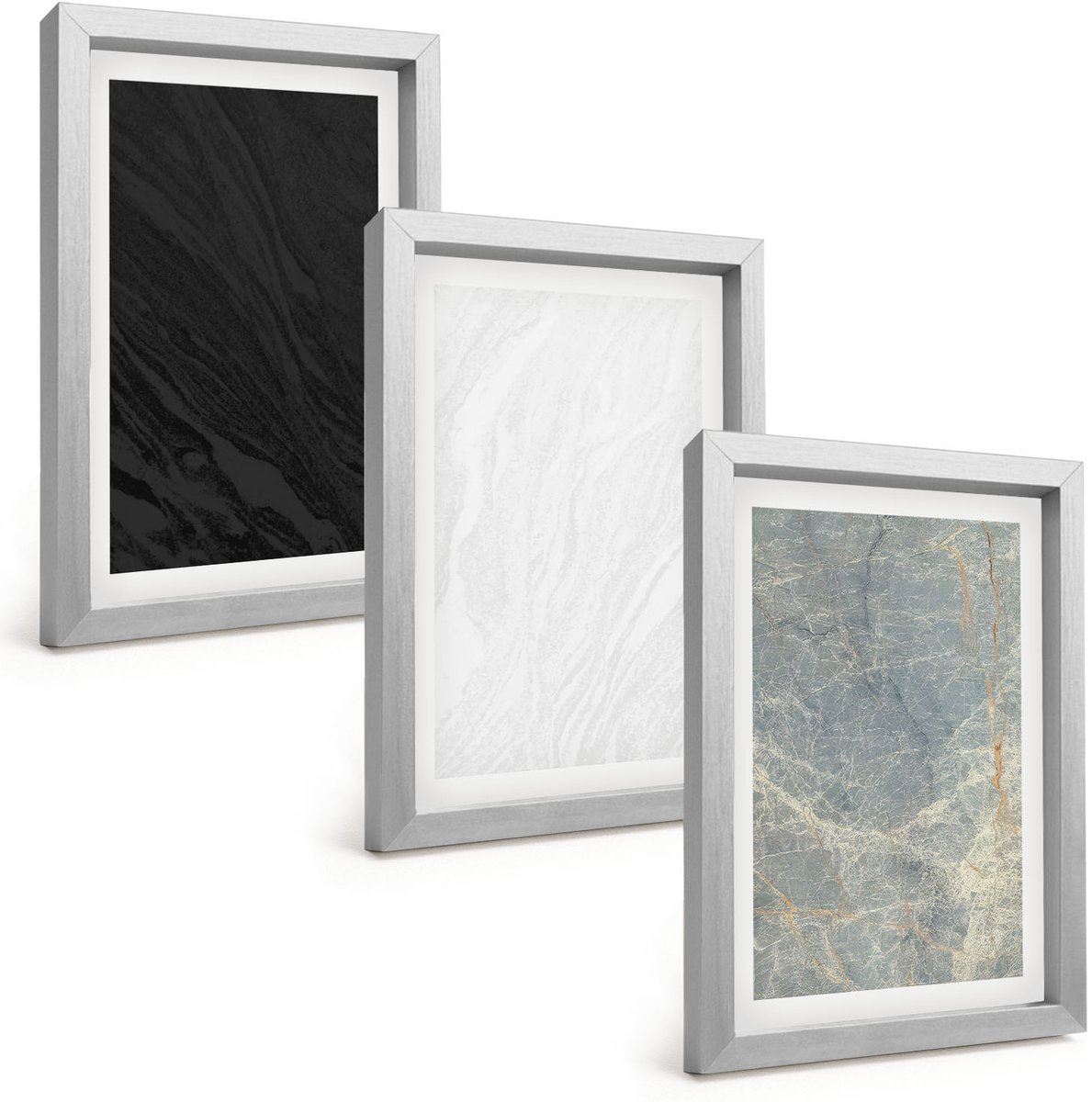 TULUP 4-Delige Schilderij Set - Diverse kleuren elegante stenen constructies - 20 x 30 cm - Wanddecoratie - Muurdecoratie - Woonkamer Zilveren lijst