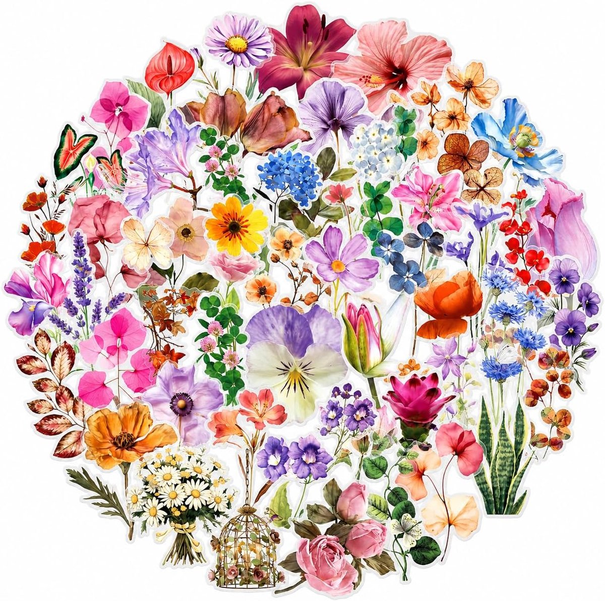 100 stuks transparante plakboekstickers, waterdichte PET-bloemen- en plantendecoratiestickers, geschikt voor - ShopVlot