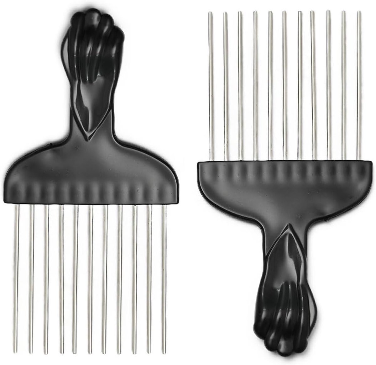 2pcs Afro Hair Comb, Metal Curling Comb, Wide Tooth Comb, Curly Hair Product, Durable, Stainless Steel, Smooth Round - ShopVlot