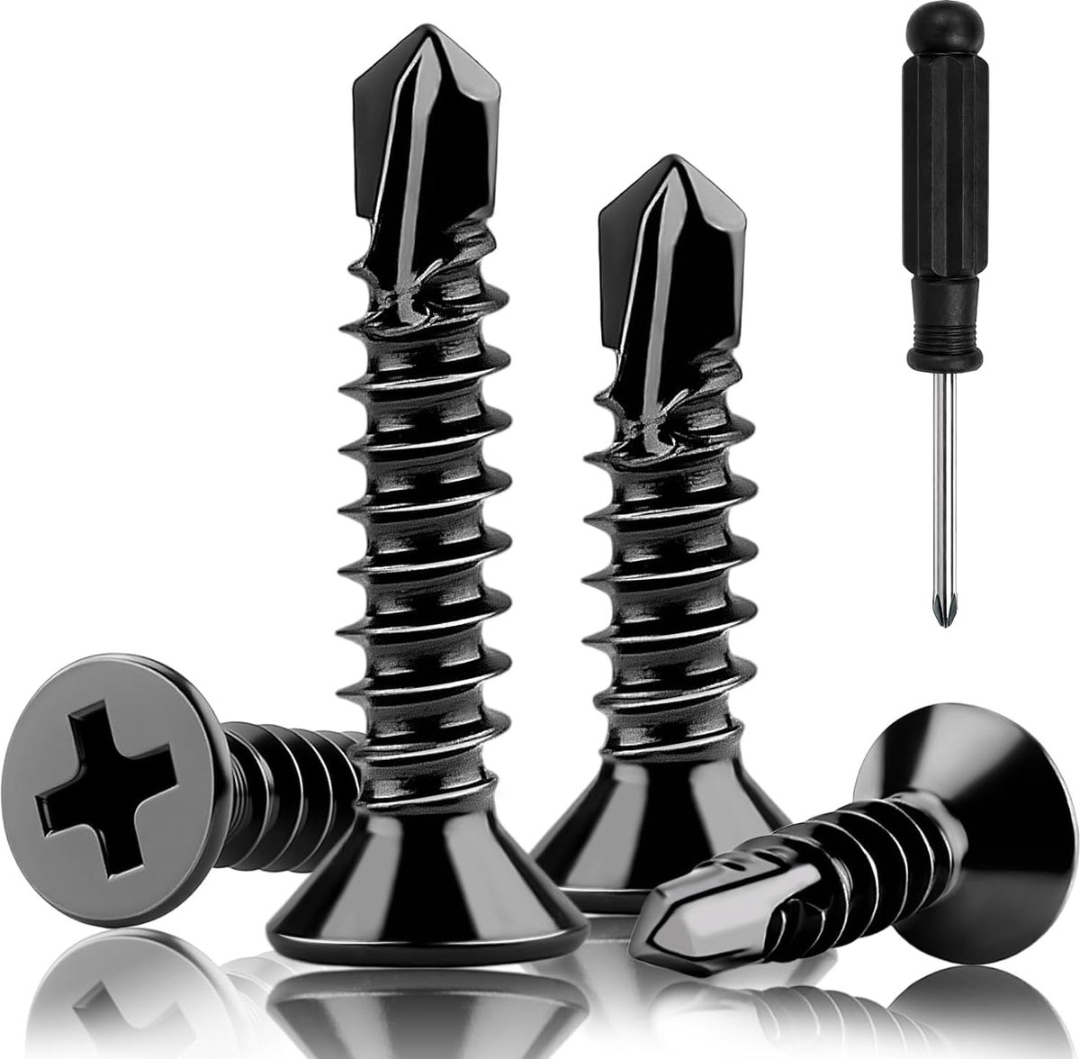 110pcs Self Drilling Screws Metal M4.2*16mm Self Tapping Stainless Steel 410 Countersunk Head Phillips Round Tail Self - ShopVlot