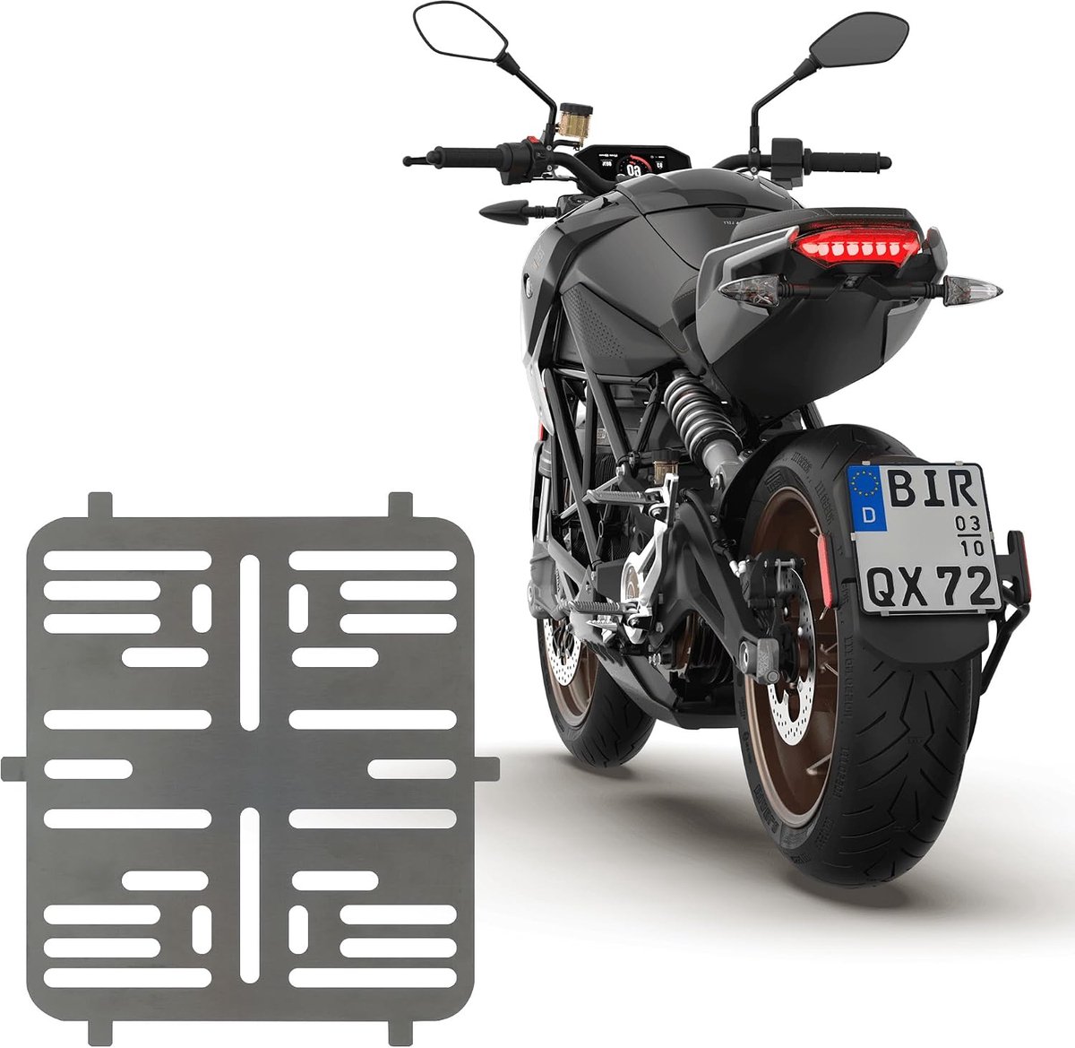 1x Frameless stainless steel license plate holder 180 x 200 mm / 0.8 mm thick For motorcycle - scooter - ShopVlot