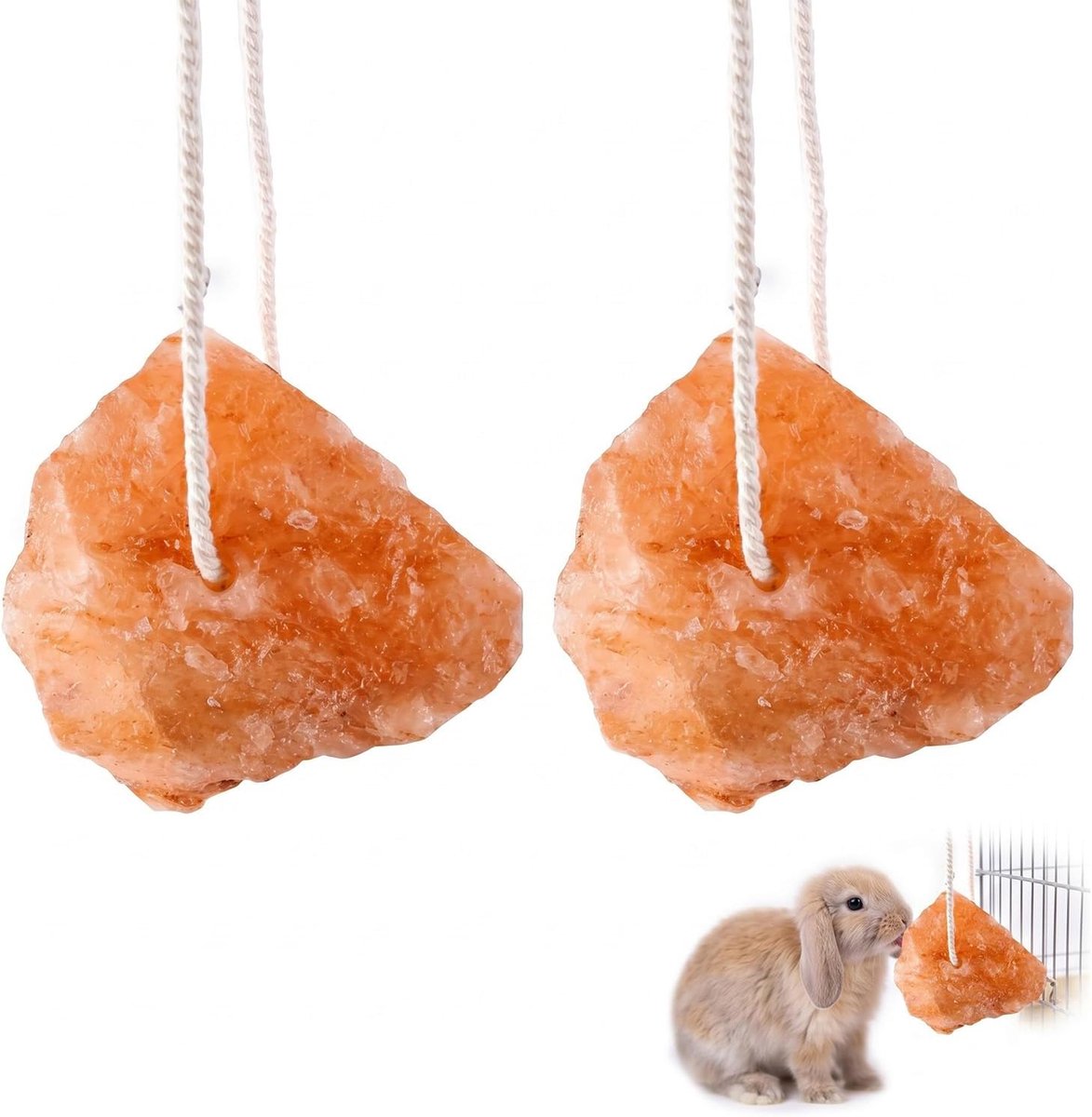 2pcs Rabbit Salt Lick Stone with Rope, Mineral Stone for Dental Care and Occupation, Salt Stone Hares Toys Accessories - ShopVlot