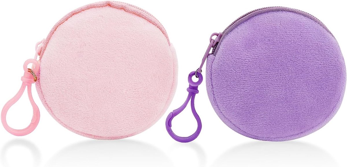 2 Pcs Women's Coin Purses, Soft Plush Round Coin, Portable Small Coin Wallet, Cute Zipper Coin Compartment, Mini Purse - ShopVlot
