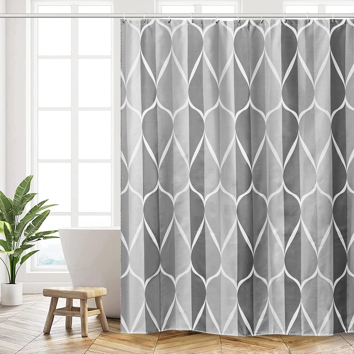 HANFU Douchegordijn 180 x 200 cm, wasbare polyester douchegordijn, sneldrogende douchegordijnen met 12 haken - ShopVlot