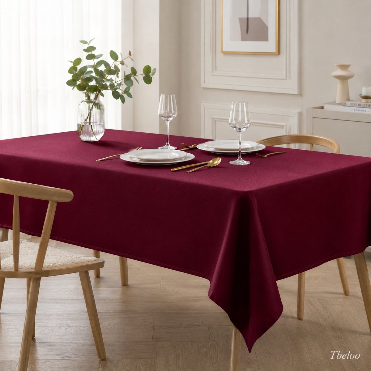 Tbeloo Wijnrood tafelkleed 140x200 cm, waterdicht en vlekafstotend polyester, afwasbaar, geschikt voor binnen en buiten