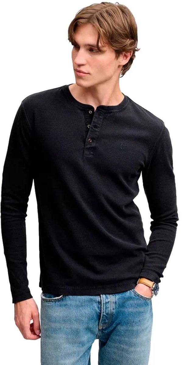 Superdry T-shirt Waffle Long Sleeve Henley Top M6010975a French Mannen Blauw