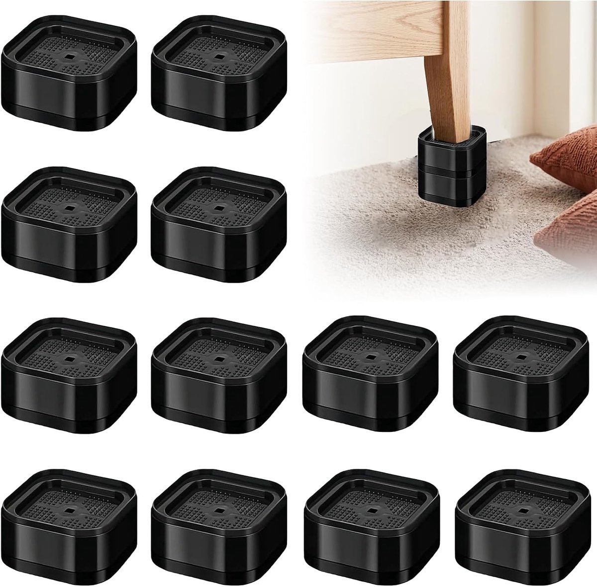 Verstelbare meubelpoten, 12 stuks, stapelbare vierkante verhogingen van 3,5 cm, antislip tafel en bank - ShopVlot