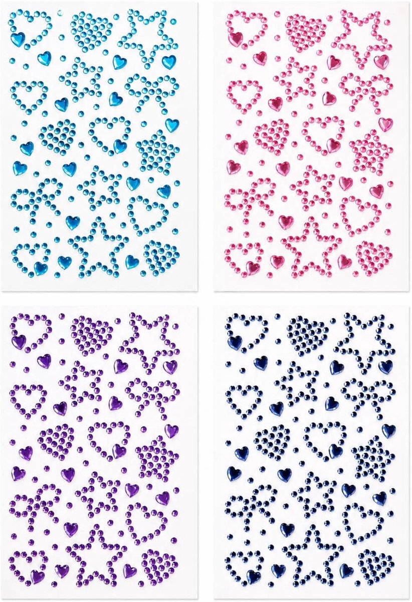 4 vellen zelfklevende glittersteentjes voor gezicht, oogmake-up, nagels, lichaamshandwerk, stervormige glitterstenen - ShopVlot