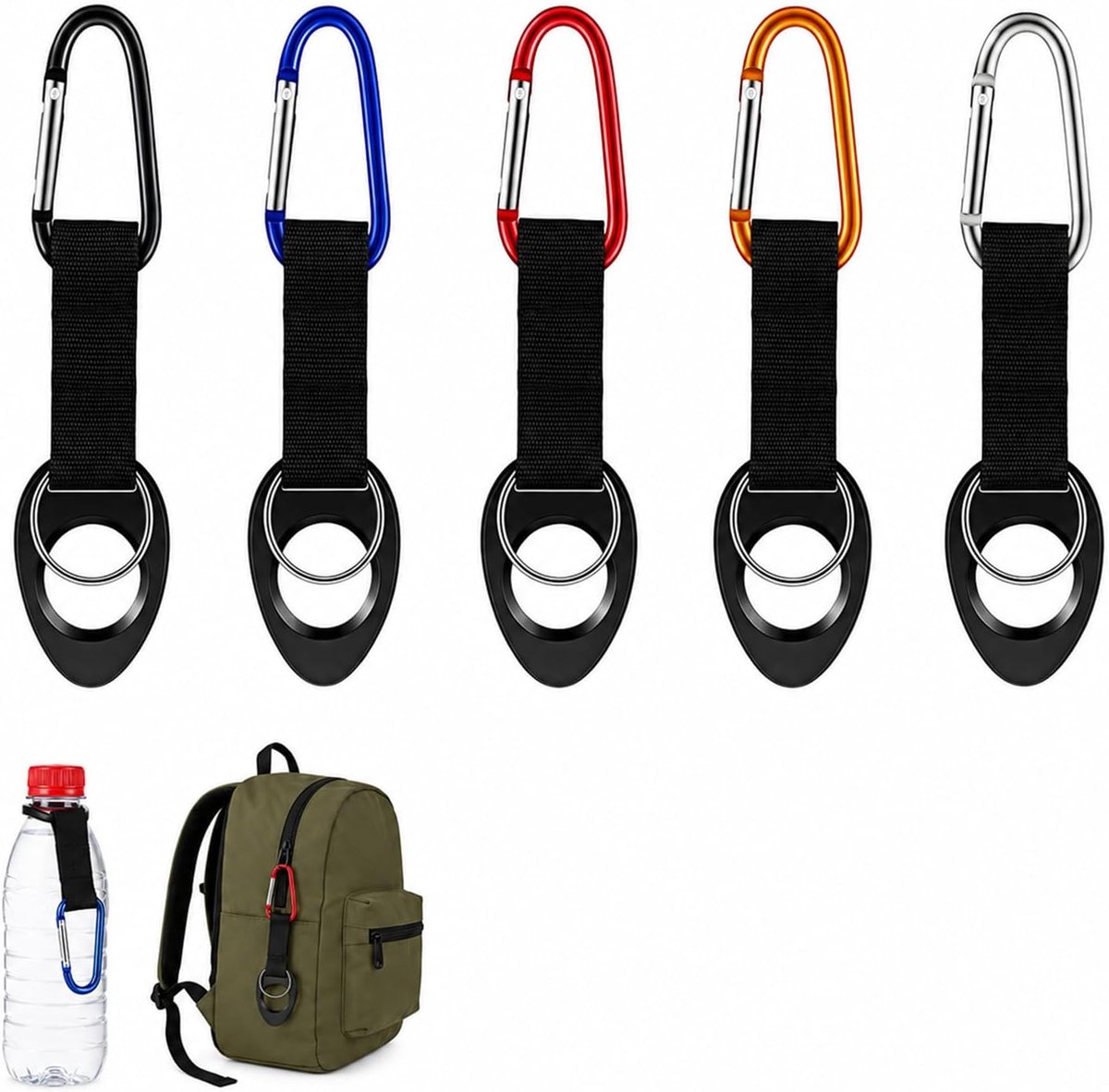 5 Pack Water Fles Houder Siliconen Water Fles Haak Karabijnhaak Clip - ShopVlot