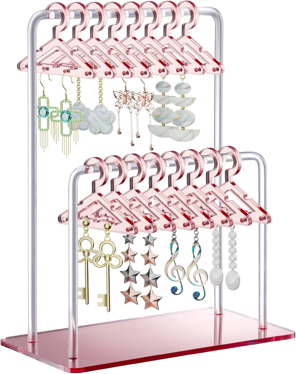 NiHome Acrylic Earring Holder with Unique Double Layered Design, Cute Miniature Clothes Hangers with Spacious Storage - ShopVlot