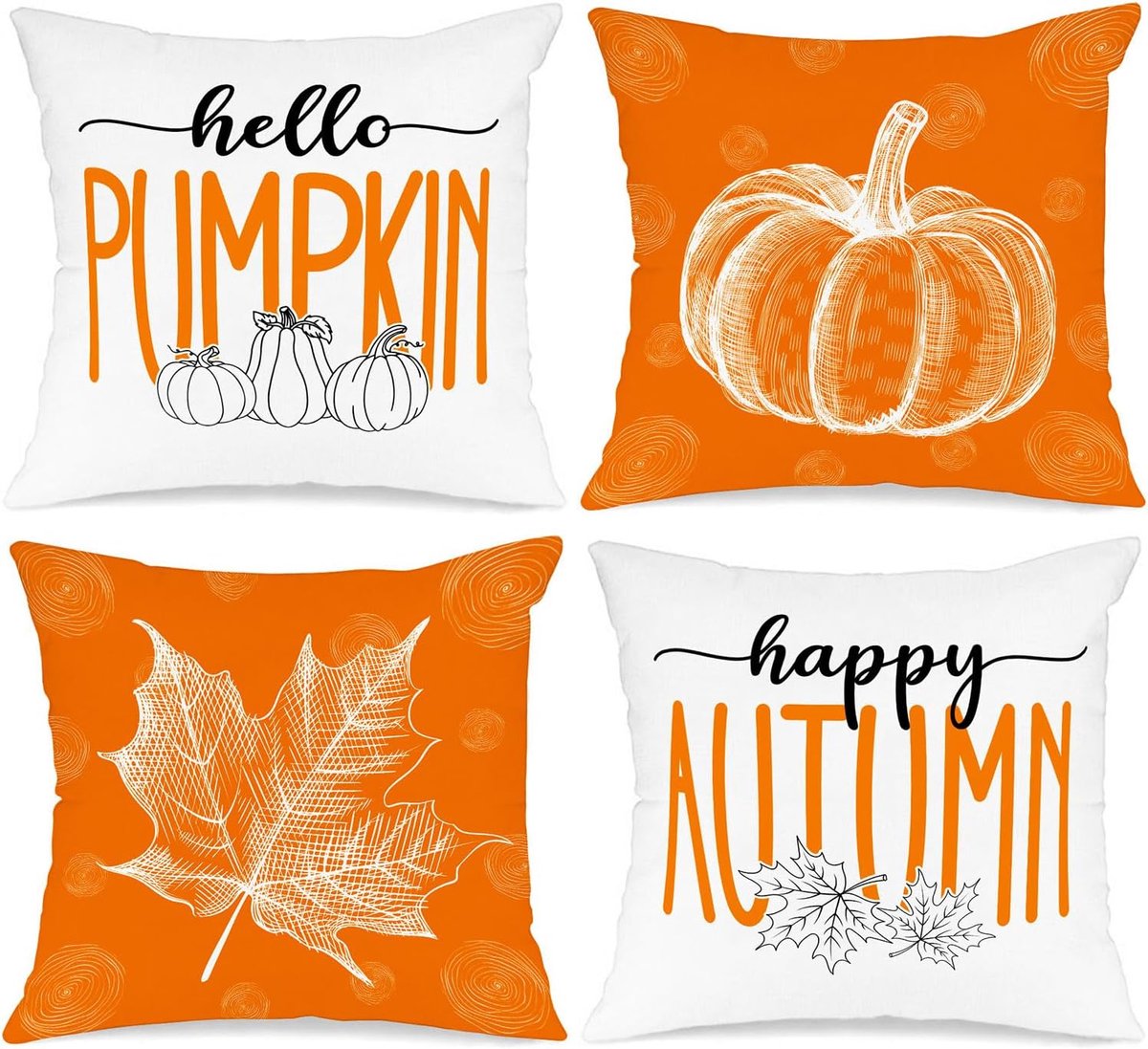 Benjia Orange 40x40 Autumn Cushion Covers Set of 4, Maple Leaf Pumpkin Decorative Holiday Autumn Throw Pillow Cases - ShopVlot