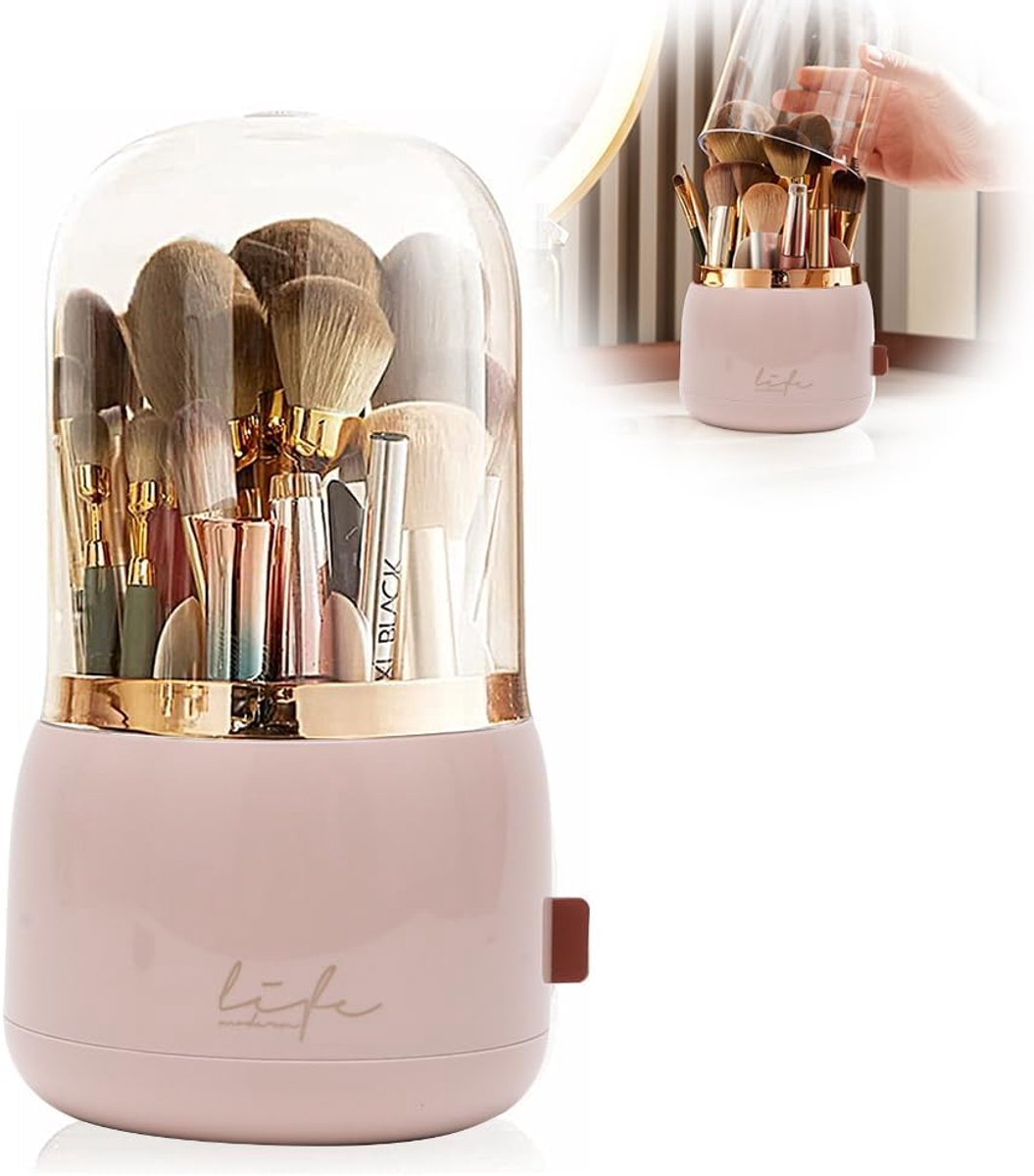 LOMUG Make-up Borstel Houder Organizer met Deksel, 360 Graden Draaibare Make-upborstelorganizer Draaiende Cosmetica - ShopVlot