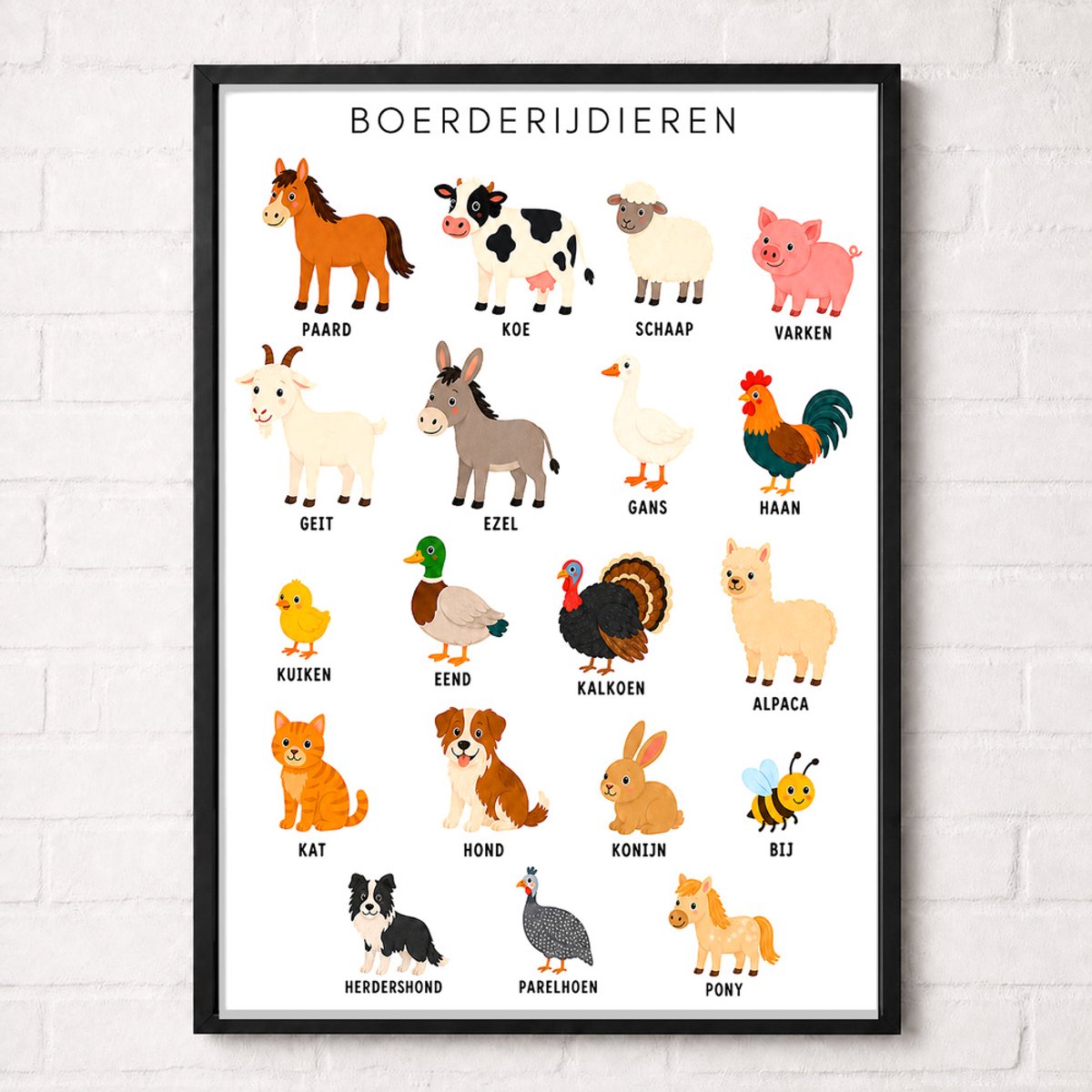 Boerderijdieren Educatieve Poster voor Kinderen - Leren - groep 1 t/m 5 (4-9 jaar) - A1+ 61 x 91,5 cm