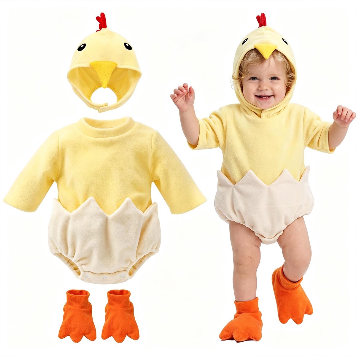 Beipegin Kostuum kuiken baby jongens meisjes dierenkostuum kinderen met kippenhoed en schoenen kuiken Pasen kleding - ShopVlot