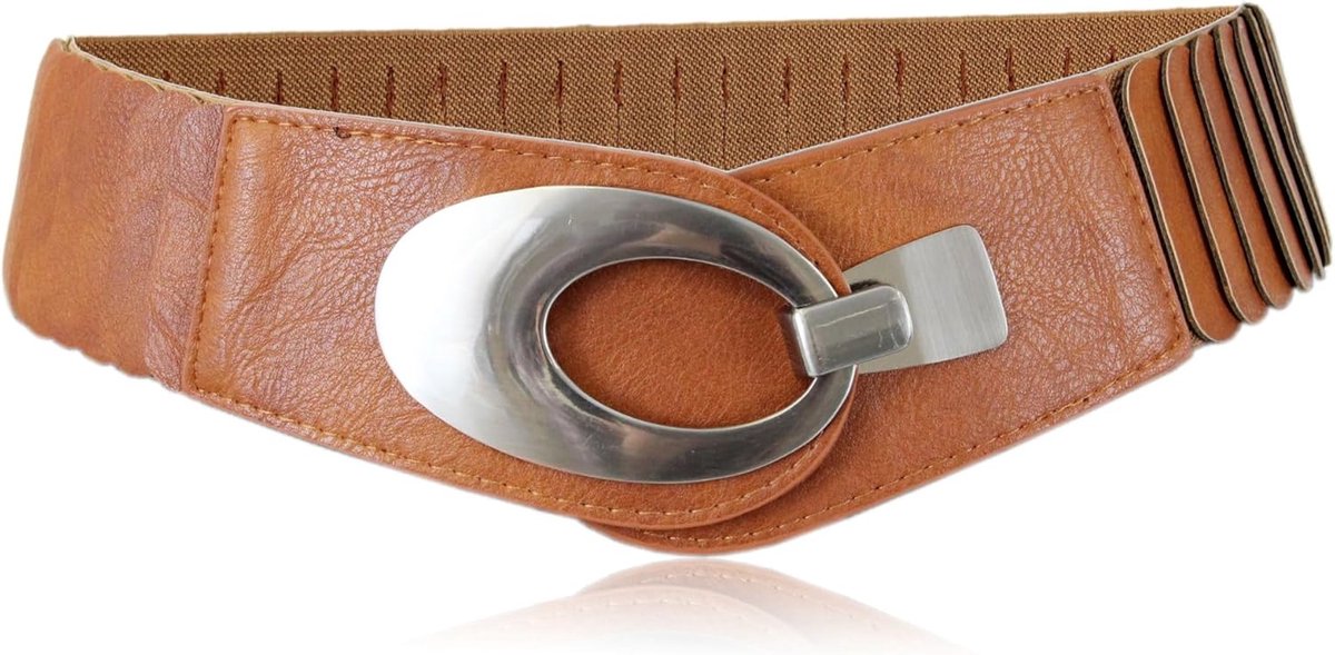 irisaa Women's Wide Belt, Elastic Waist Belt, Waist Belt, Stretch Belt with Hook Closure, Brown, One Size - ShopVlot