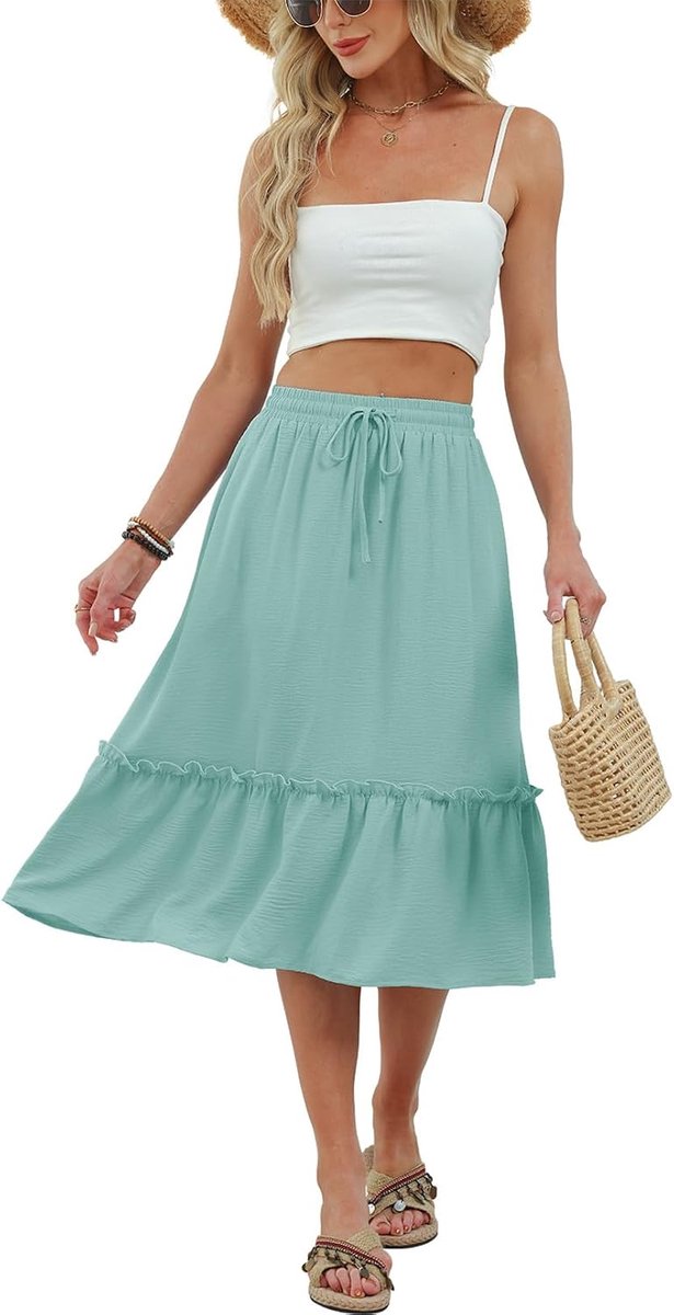 Women's Boho A-line Retro Skirt with Pockets Elegant High Waist Long Dress Women's Summer Flowing Elastic Waist - ShopVlot