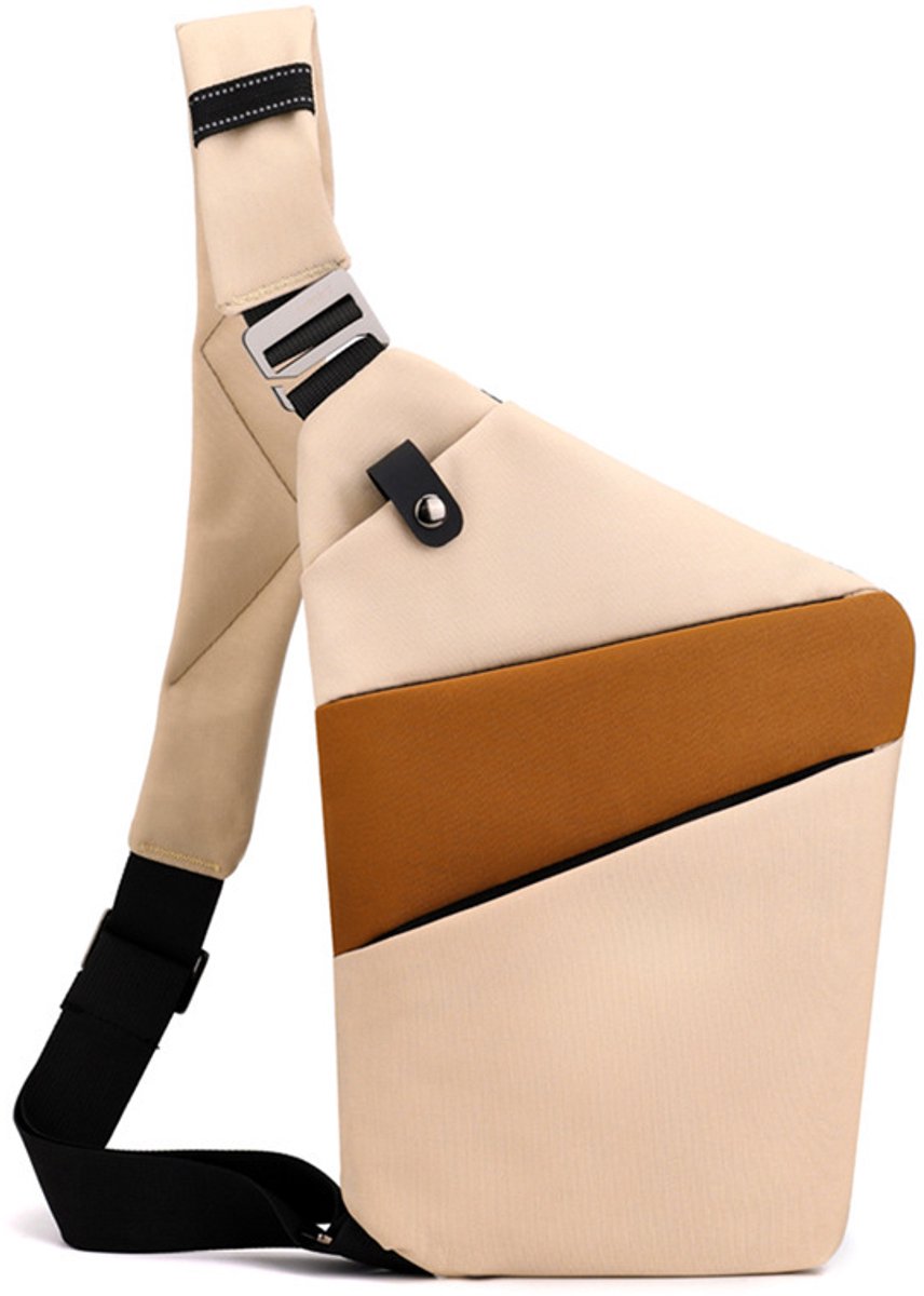 Veilige Schoudertas met Anti-Diefstal Functie - Waterdichte Crossbody Bag-schoudertas met grote capaciteit-Stijlvolle reistassen-Schoudertas links-Khaki en bruin