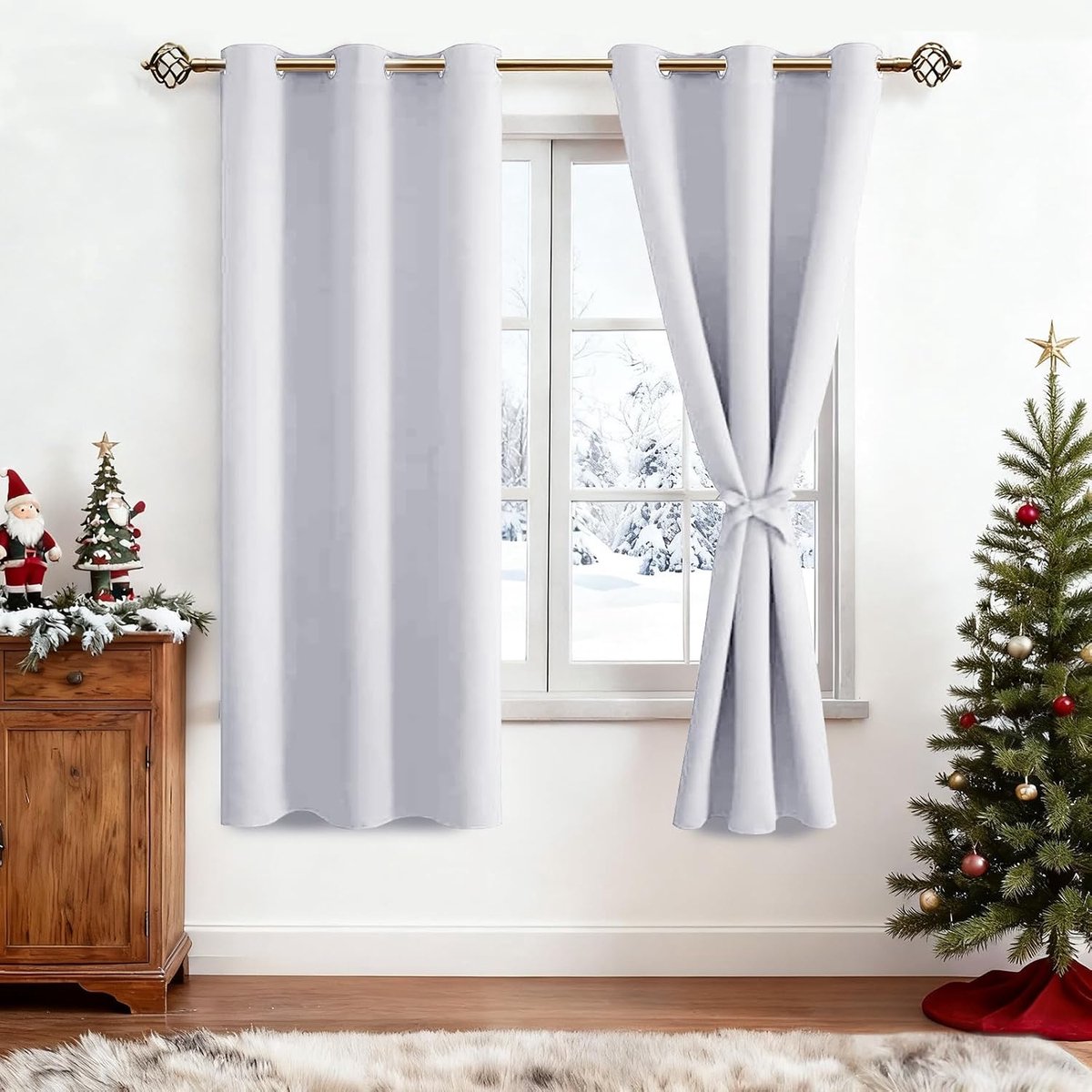 JIUZHEN Blackout Curtains Eyelet Curtains for Bedroom Living Room Grey White Pack of 2 137 x 117 cm (H x W) - ShopVlot