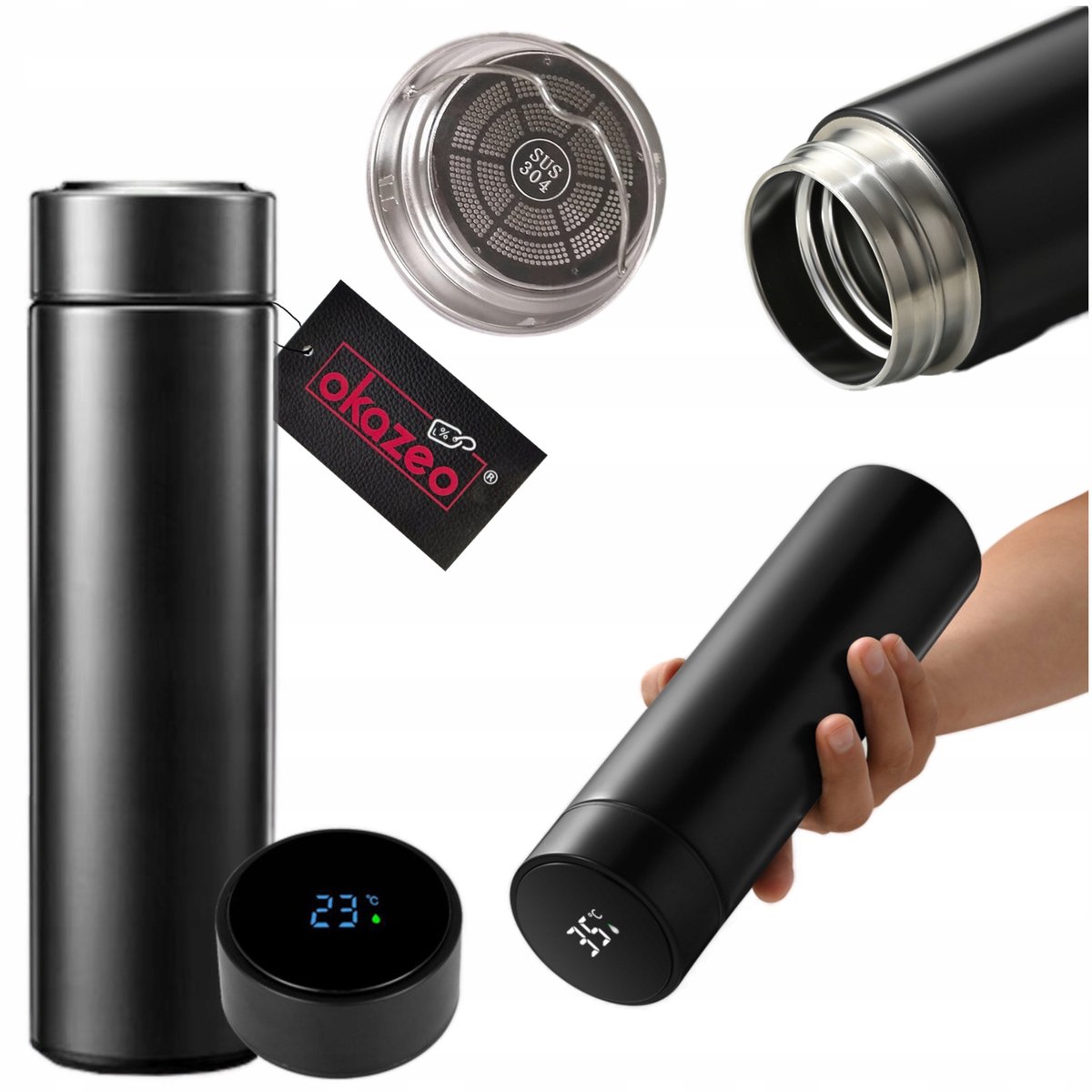 Thermosbeker met LCD-display 500ml - Zwart