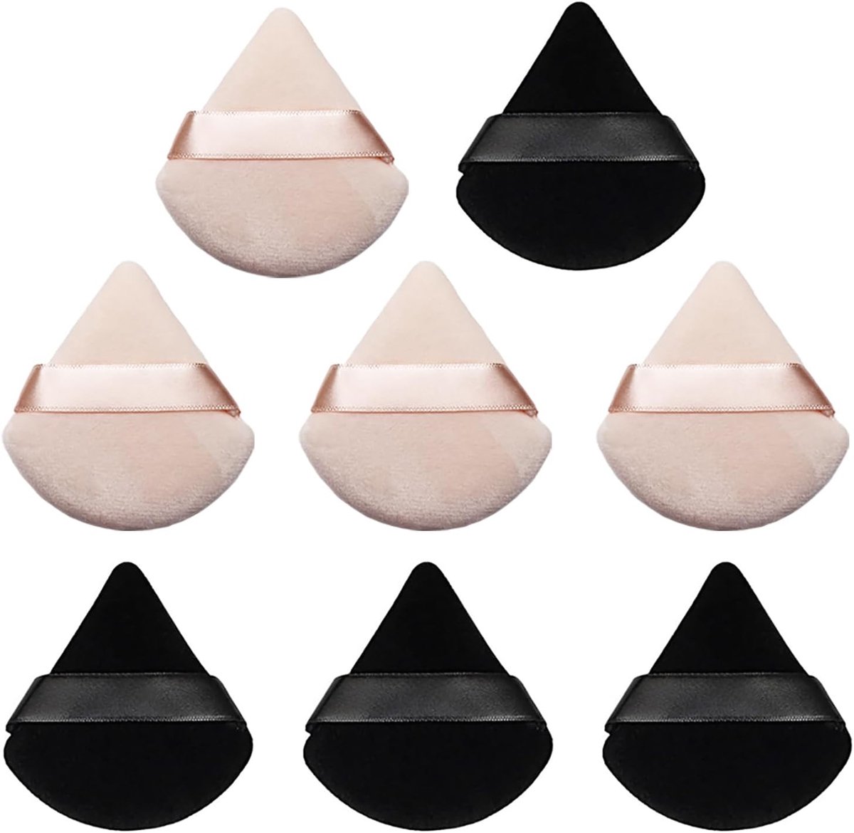 Makeup Brushes, 8 Pieces Powder Brushes, Triangle, Triangle, Reusable, for Women and Girls (4 Colours Skin + 4 Black) - ShopVlot