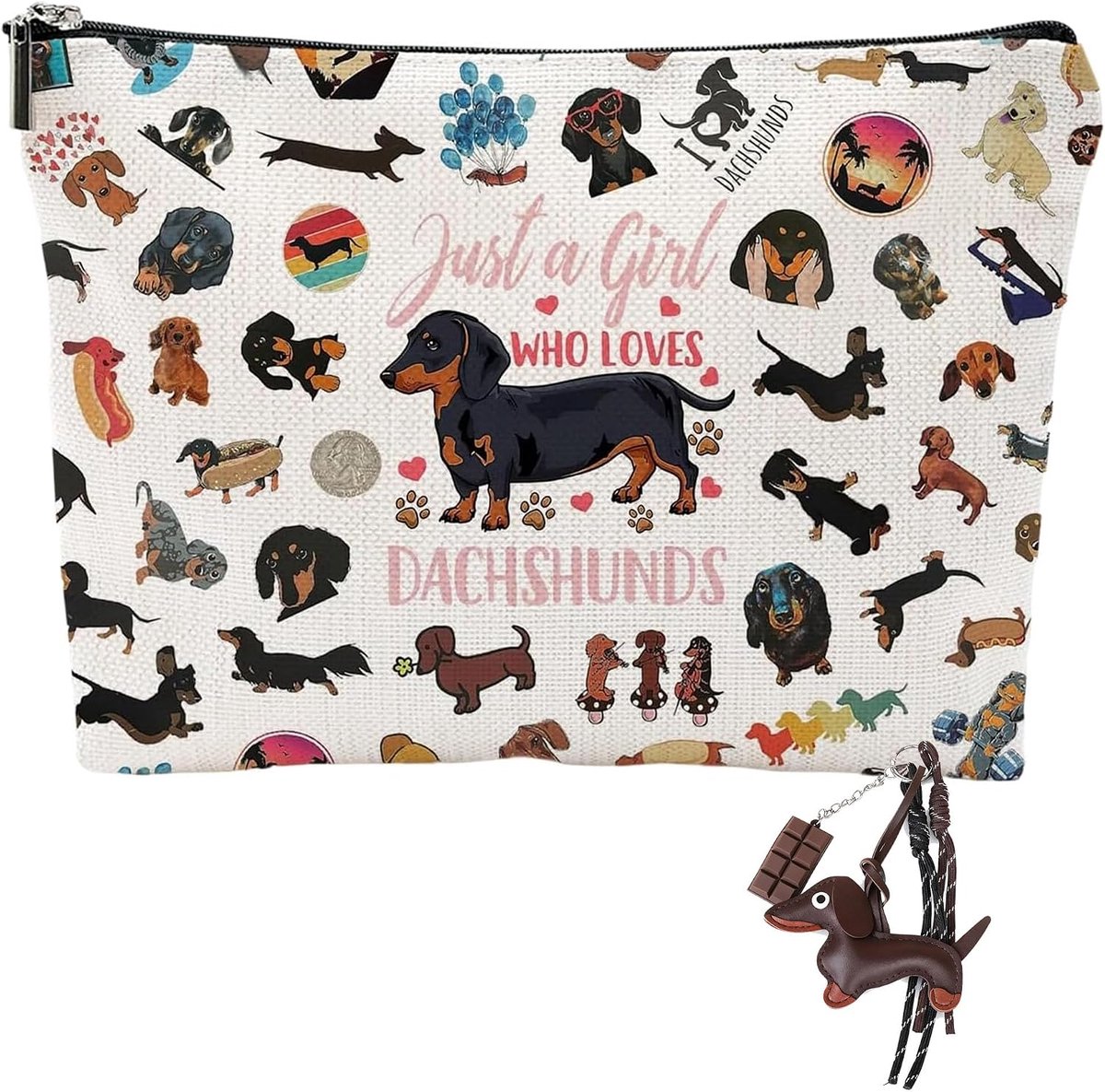 Toilettas voor meisjes, mooie teckel, make-uptas met ritssluiting voor teckel, cadeau voor dierenliefhebbers - ShopVlot