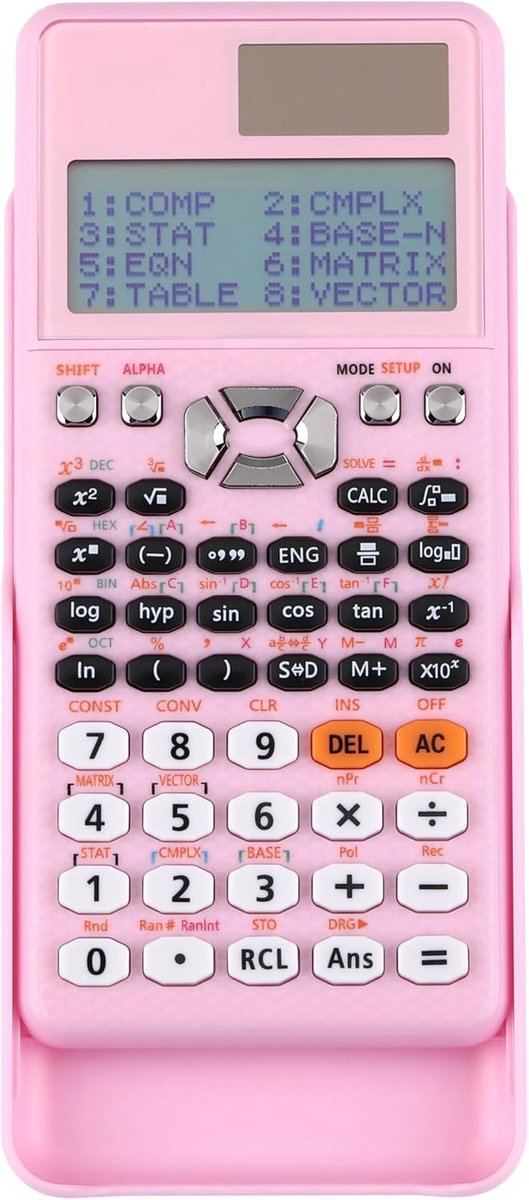 Wetenschappelijke Rekenmachine - Roze - Standaardformaat - Met Zonnepaneel en Beschermkap - Voor Studenten en Professionals
