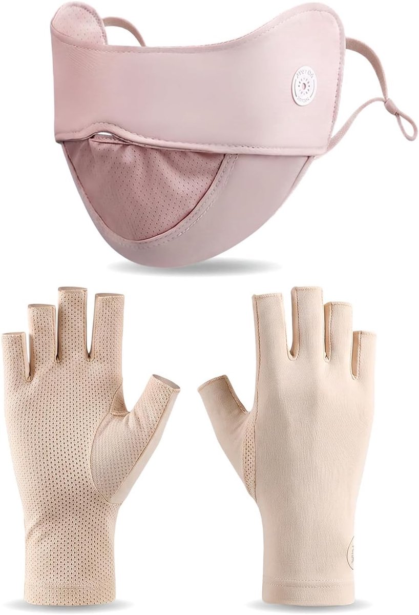 1 Paar Vingerloze Dameshandschoenen, 1 Zomerzonnebrandmasker, Lichtgewicht Uv-Beschermingshandschoenen, Ademend - ShopVlot