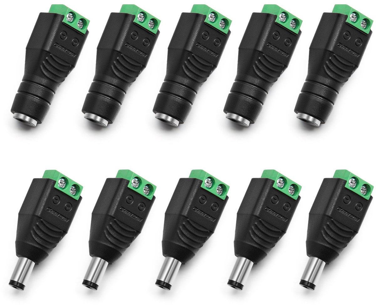 CHANZON 10Pcs Male and Female 5.5mm x 2.1mm 12V DC Power Jack Connector 24V Socket for Led Light Strip CCTV Security - ShopVlot