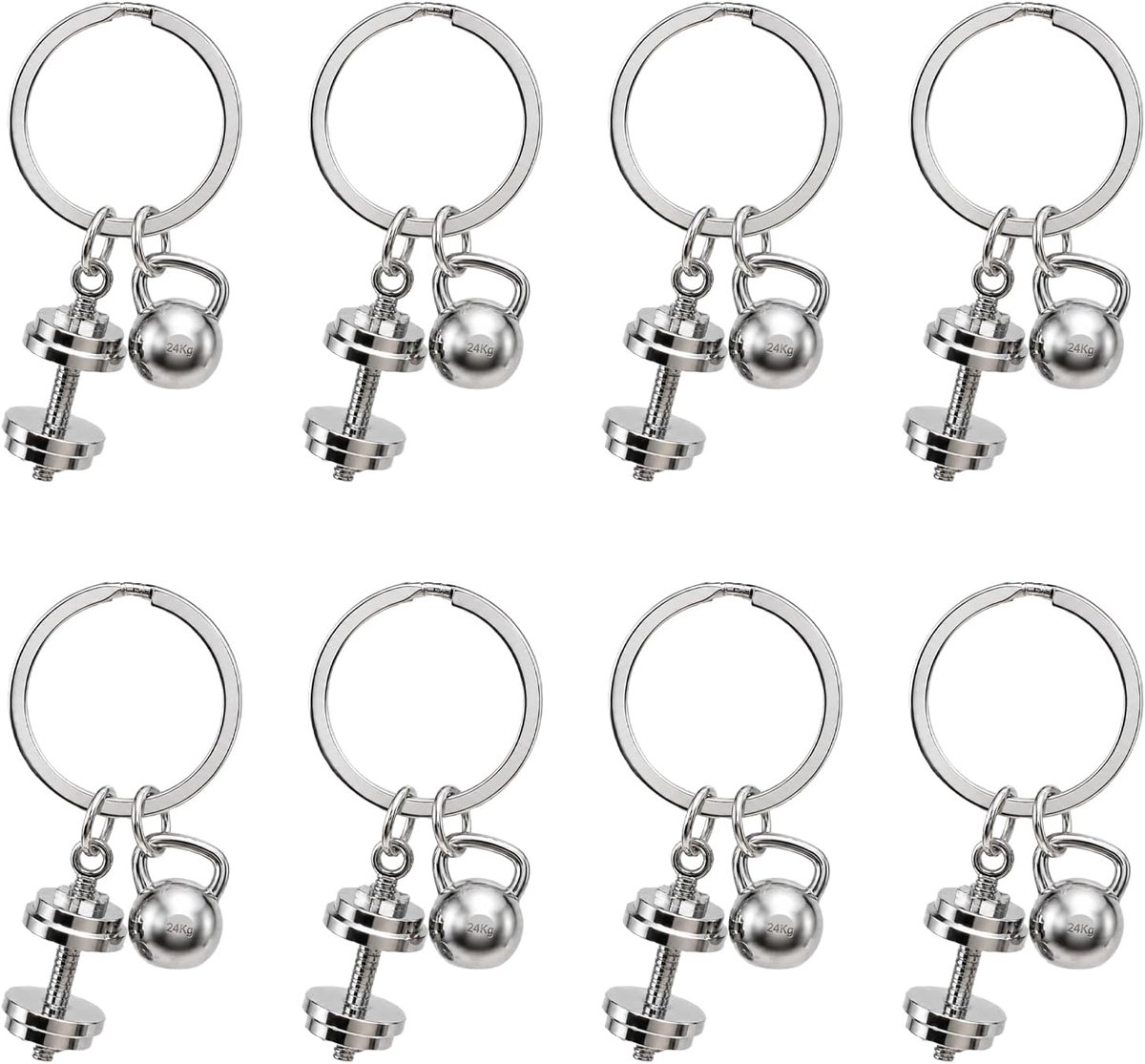 Dumbbell sleutelhanger van metaal, 8 stuks - ShopVlot