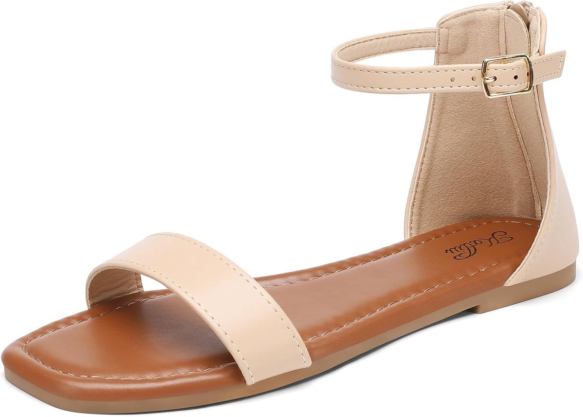 katliu Elegant women's sandals, flat straps, open toe, summer shoes, comfortable, stylish, size 36-41 - ShopVlot