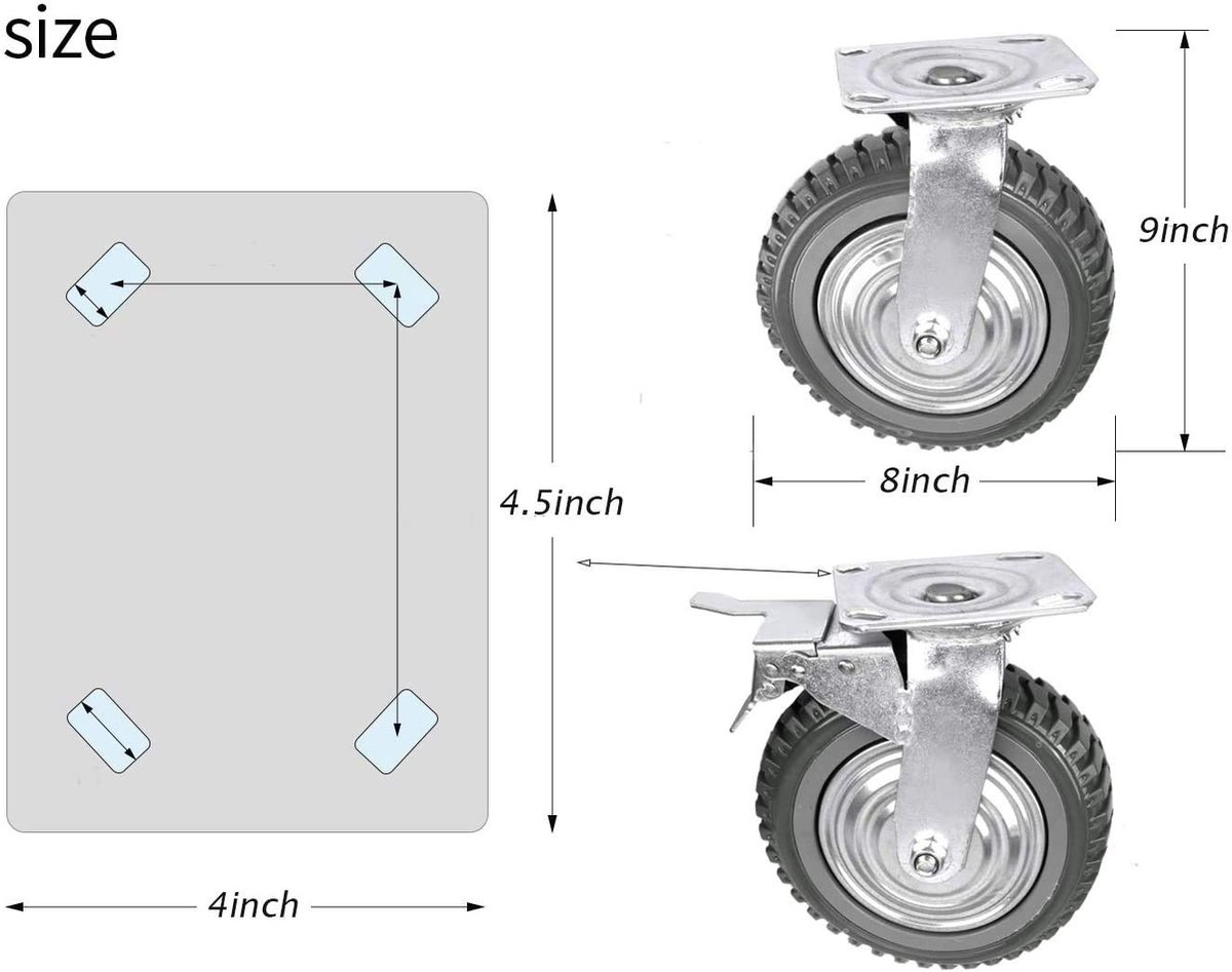 uyoyous 4 pieces castors, outdoor heavy duty wheels, 200 mm, industrial wheels, 360° rotating, transport wheels - ShopVlot