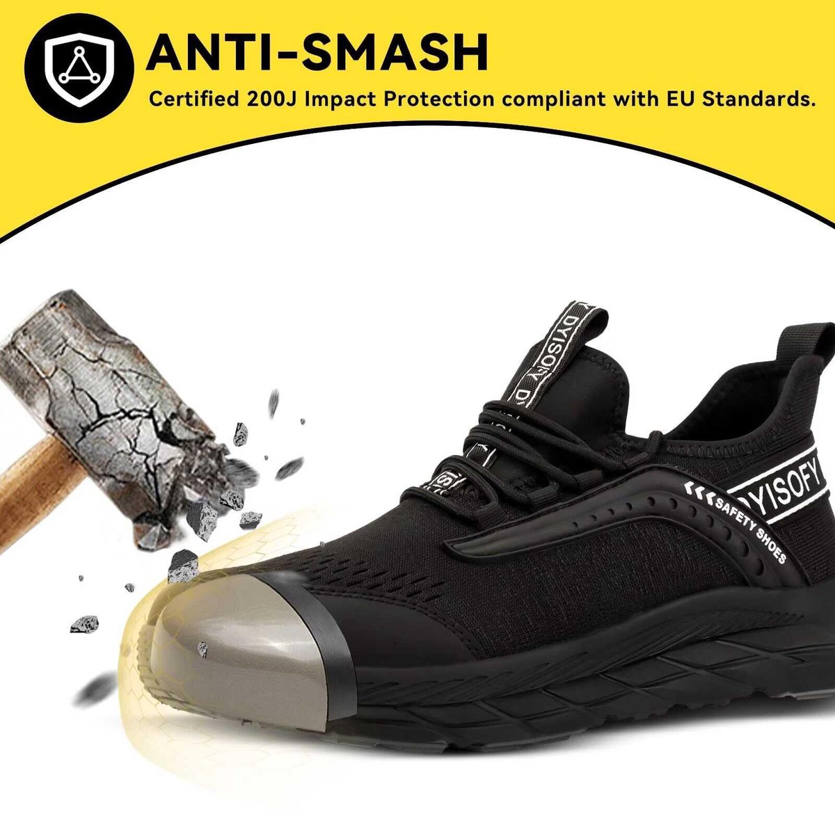 DYISOFY Veiligheidsschoenen Werkschoenen Dames en Heren, Zwart, 39 - ShopVlot