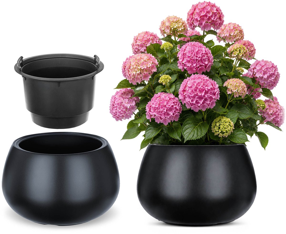 KADAX Bloempot met binnenpot, plastic sierpot vorstbestendig voor bloemen en planten, staand antraciet 36x23cm