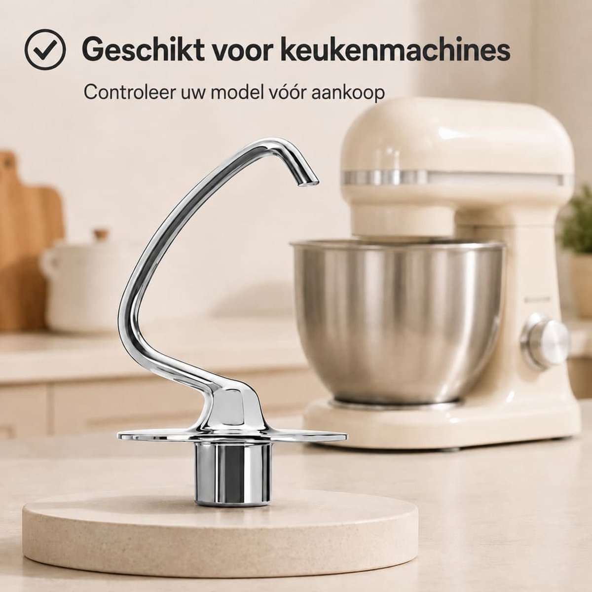 Voor Kitchenaid dove haak roestvrij staal, deeghaak voor 4,5-5 qt Kipp Head Kitchen Machine, roestvrijstalen deegbevestiging, vaatwasser-safe thumbnail 3