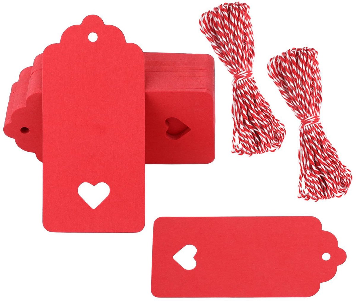 Cadeaulabels - 4,5 x 9,5 cm - 100 stuks - Labels - Kraftpapier met touwtje - Labels in vintage stijl - Beschrijfbaar - Handgemaakte labels - Rood
