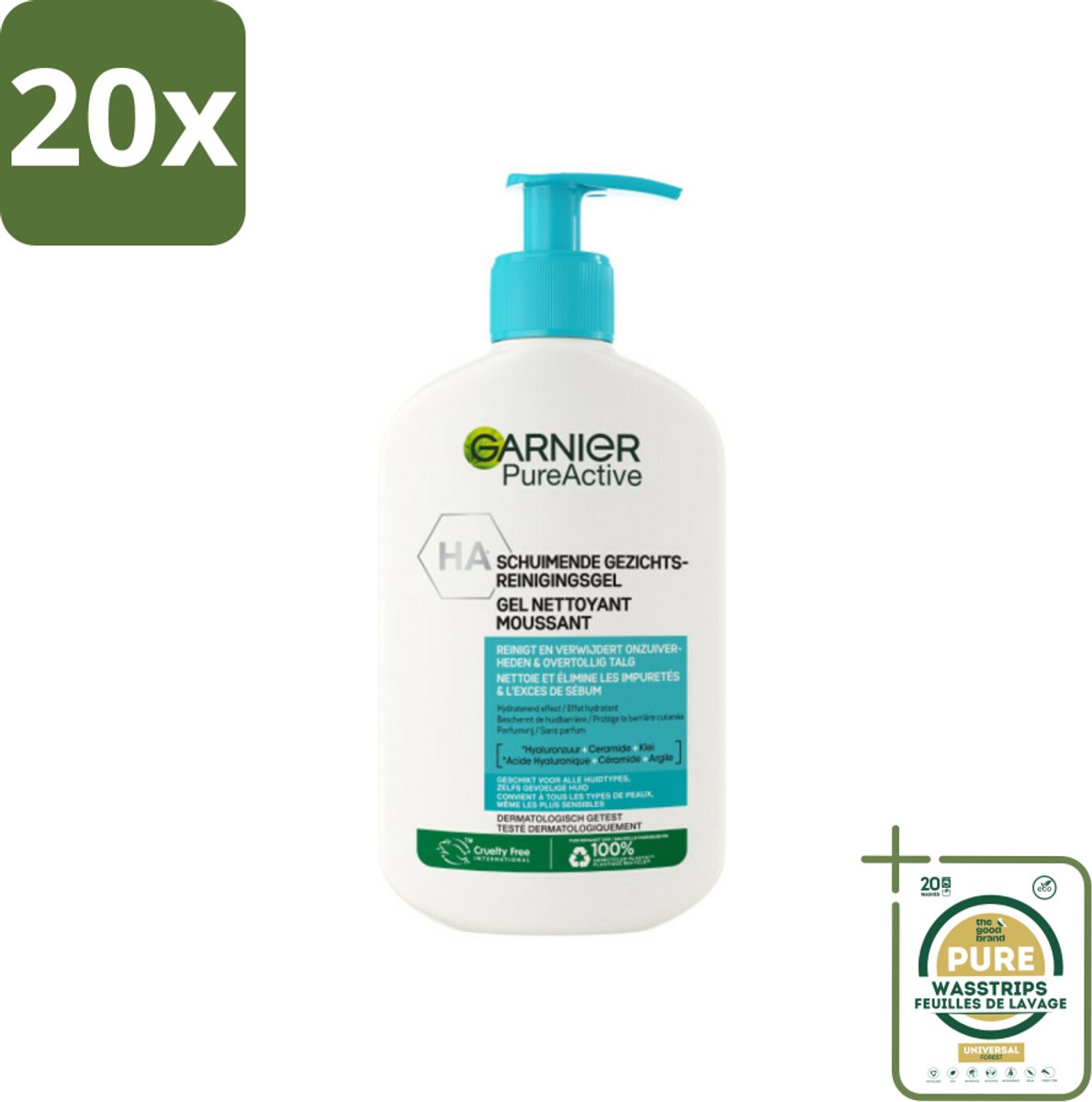 20 x Garnier - Pure Active - Gezichtsreiniger - Hydraterend - 250 ml - Grootverpakking - Gezichtsreiniger - Hydraterend - Zuivere Huid - Huidbarrière - Hyaluronzuur