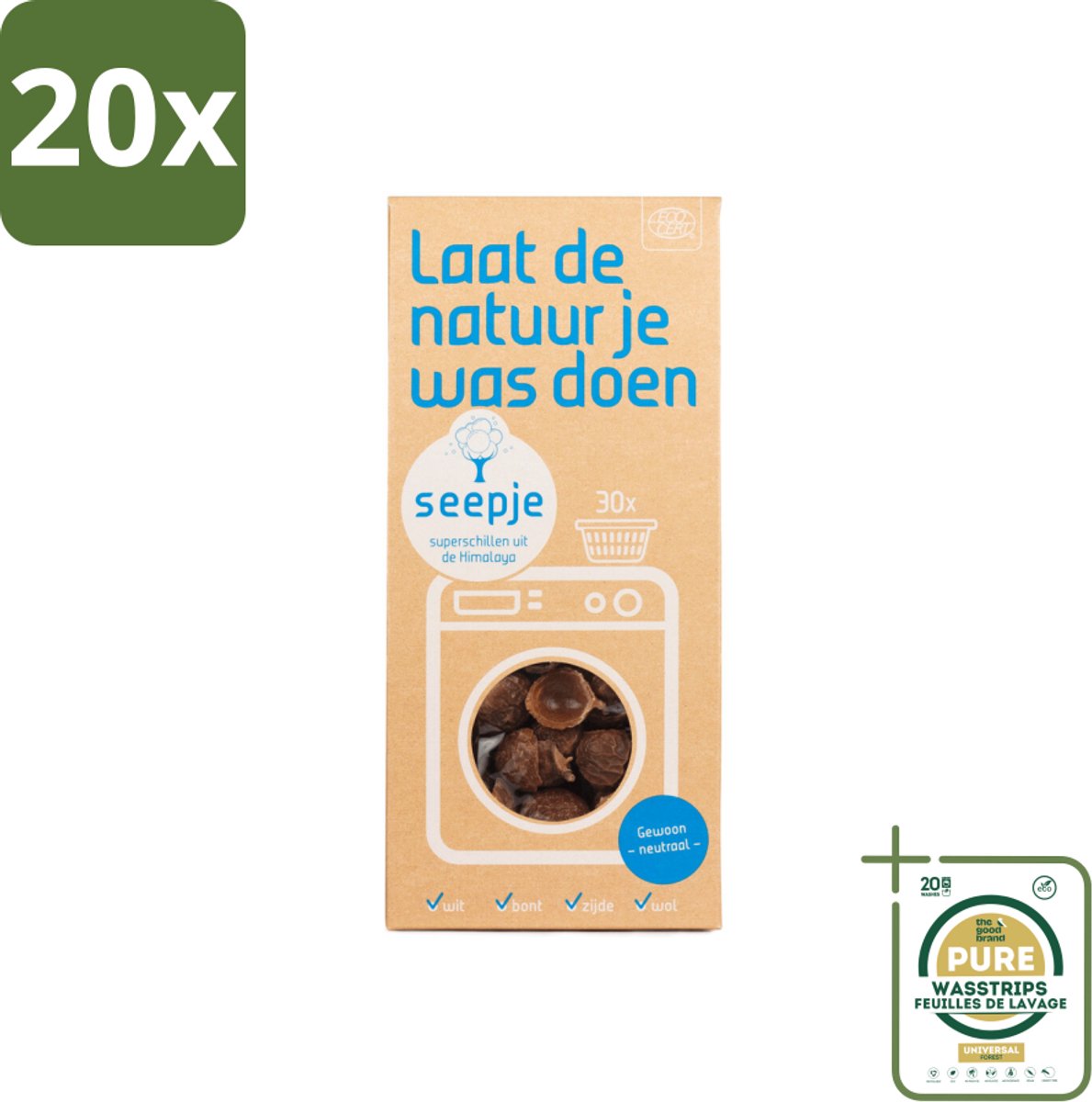 20 x Seepje - Wasmiddel - Milieuvriendelijk & Zeer Zacht - 'Gewoon neutraal' - 150 gr - Grootverpakking - Natuurlijk Wasmiddel - Milieuvriendelijk Wasmiddel - Zacht Wasmiddel - Saponine Wasmiddel - Gevoelige Huid
